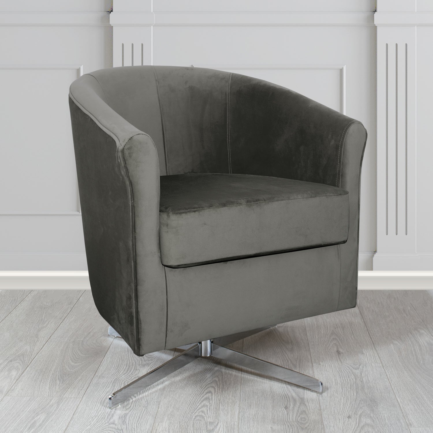 Cannes Monaco Grey Plush Velvet Fabric Swivel Tub Chair (6596354965546)