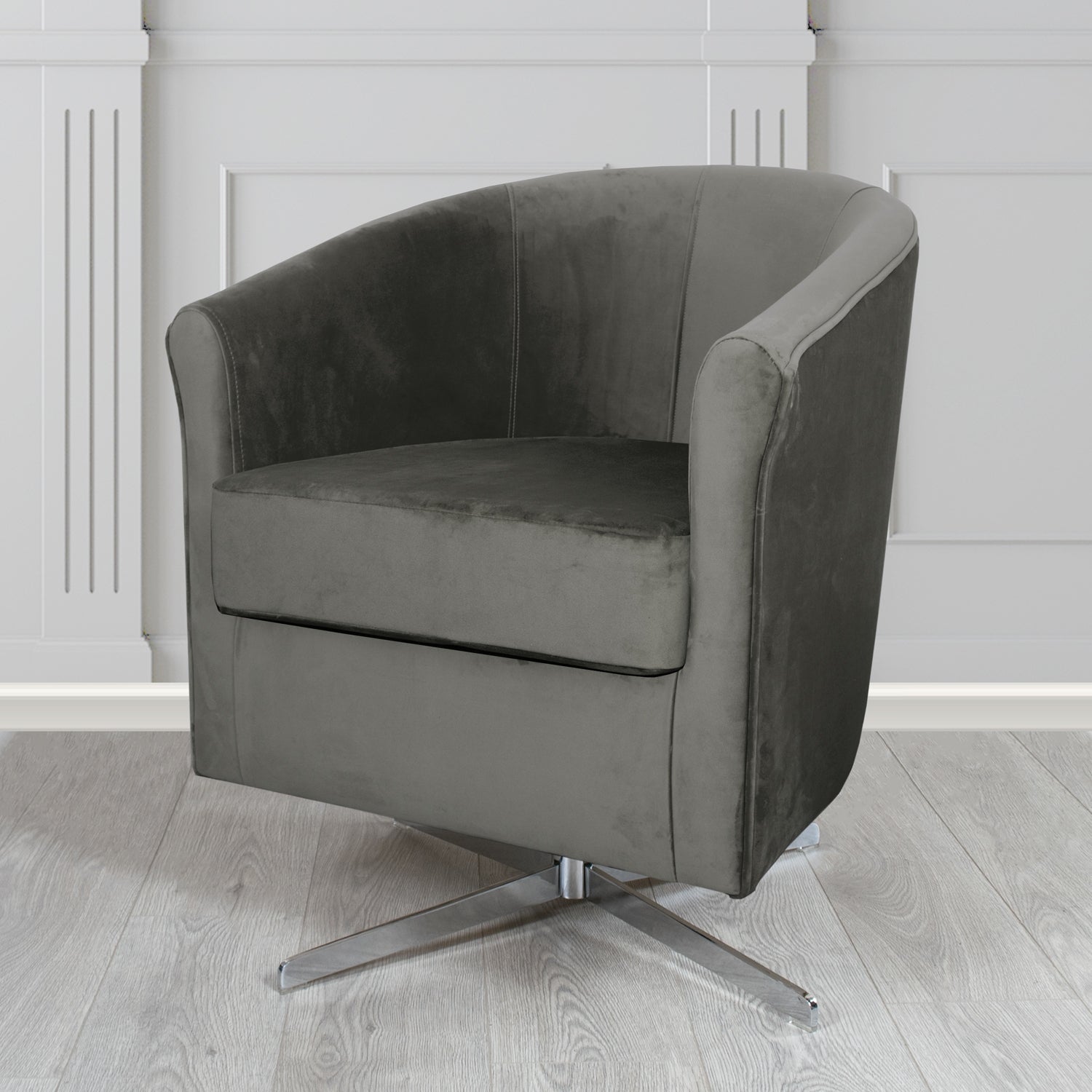 Cannes Monaco Grey Plush Velvet Fabric Swivel Tub Chair (6596354965546)