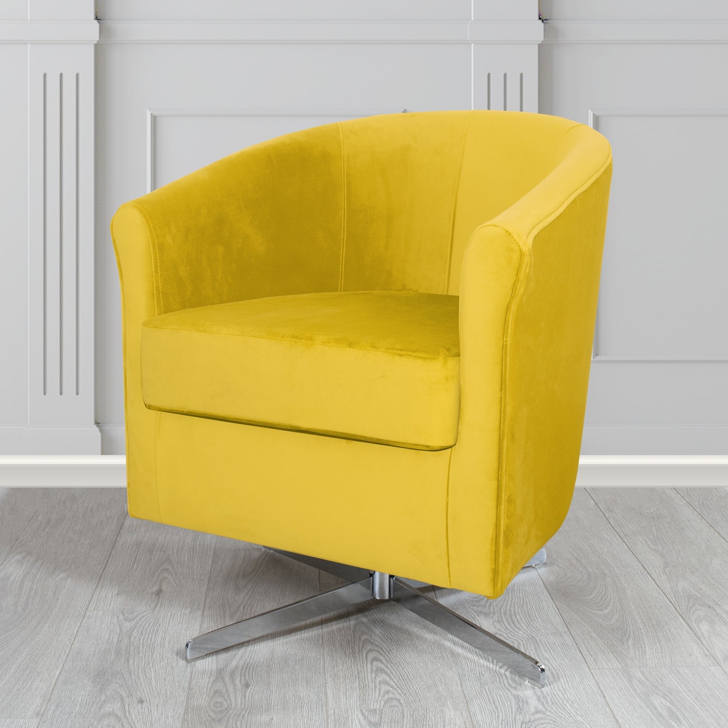 Cannes Monaco Lemon Plush Velvet Fabric Swivel Tub Chair (6596410474538)
