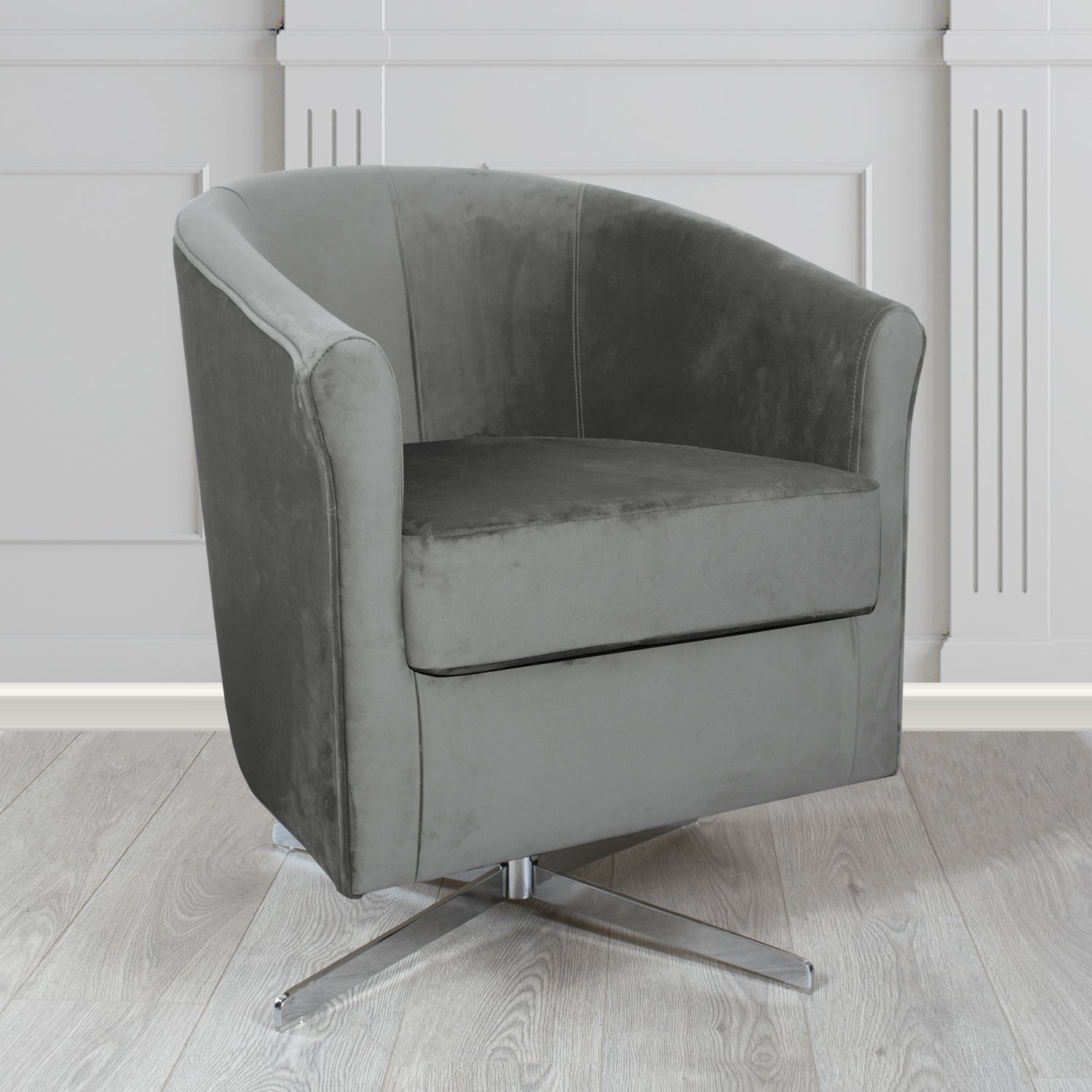 Cannes Monaco Platinum Plush Velvet Fabric Swivel Tub Chair (6596419584042)