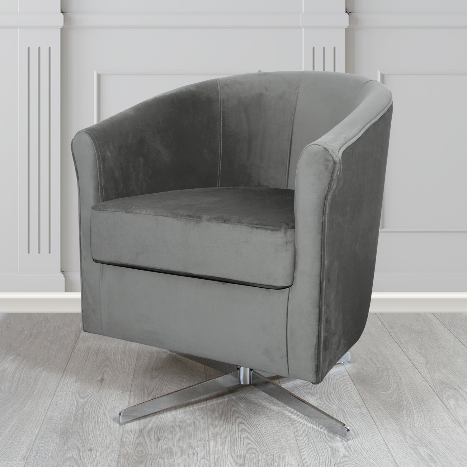 Cannes Monaco Platinum Plush Velvet Fabric Swivel Tub Chair (6596419584042)