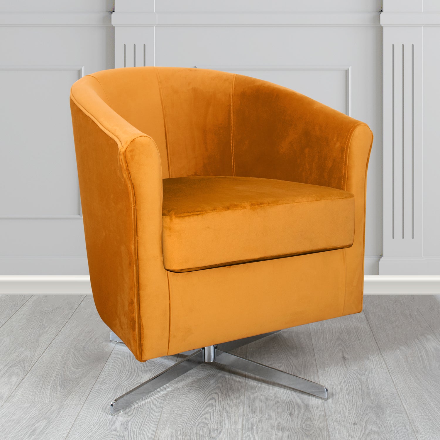 Cannes Monaco Saffron Plush Velvet Fabric Swivel Tub Chair (6596420141098)