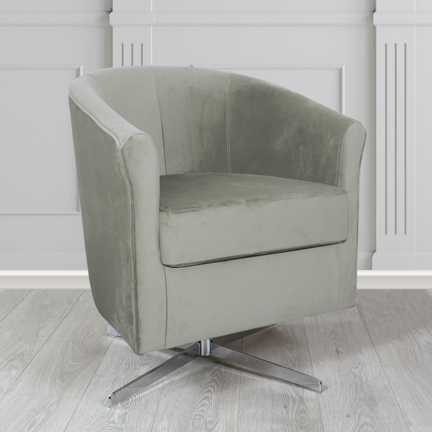 Cannes Monaco Silver Plush Velvet Fabric Swivel Tub Chair (6596445306922)