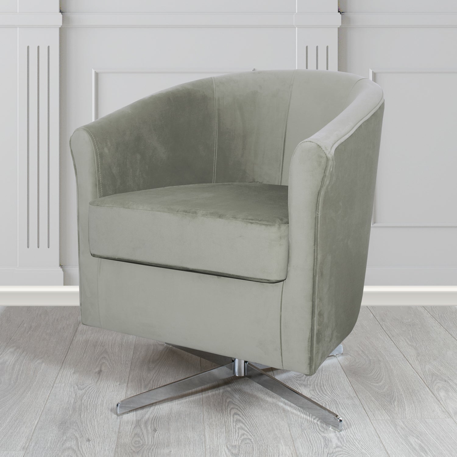 Cannes Monaco Silver Plush Velvet Fabric Swivel Tub Chair (6596445306922)
