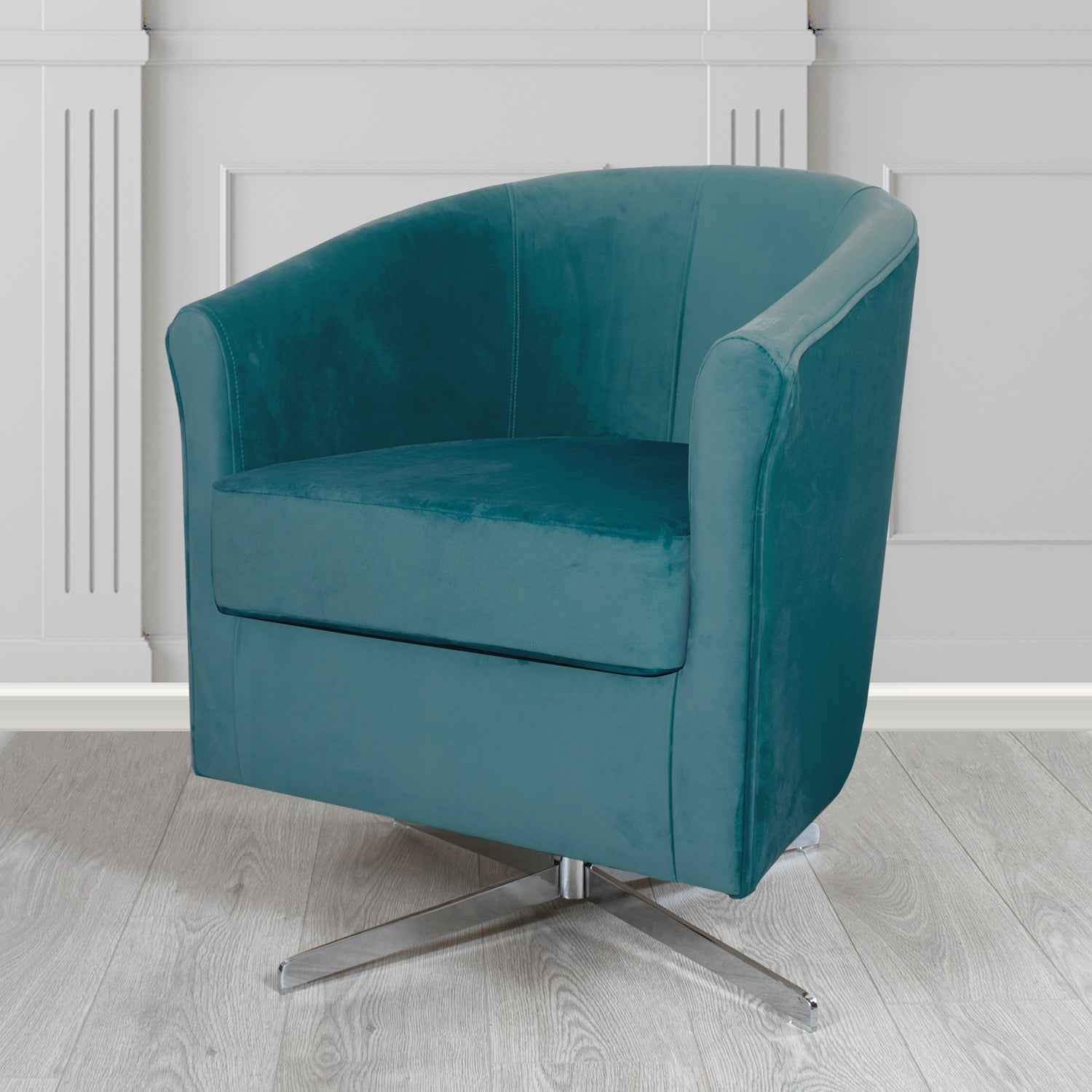 Cannes Monaco Teal Plush Velvet Fabric Swivel Tub Chair (6596448092202)