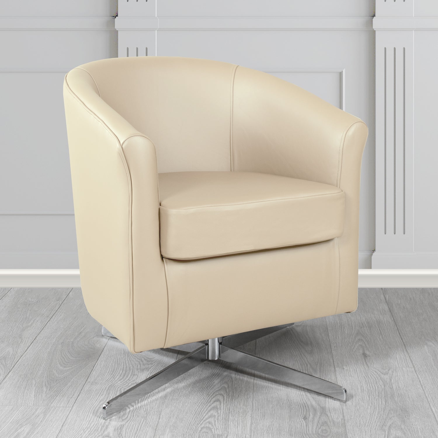 Cannes Swivel Tub Chair in Shelly Almond Crib 5 Genuine Leather - The Tub Chair Shop