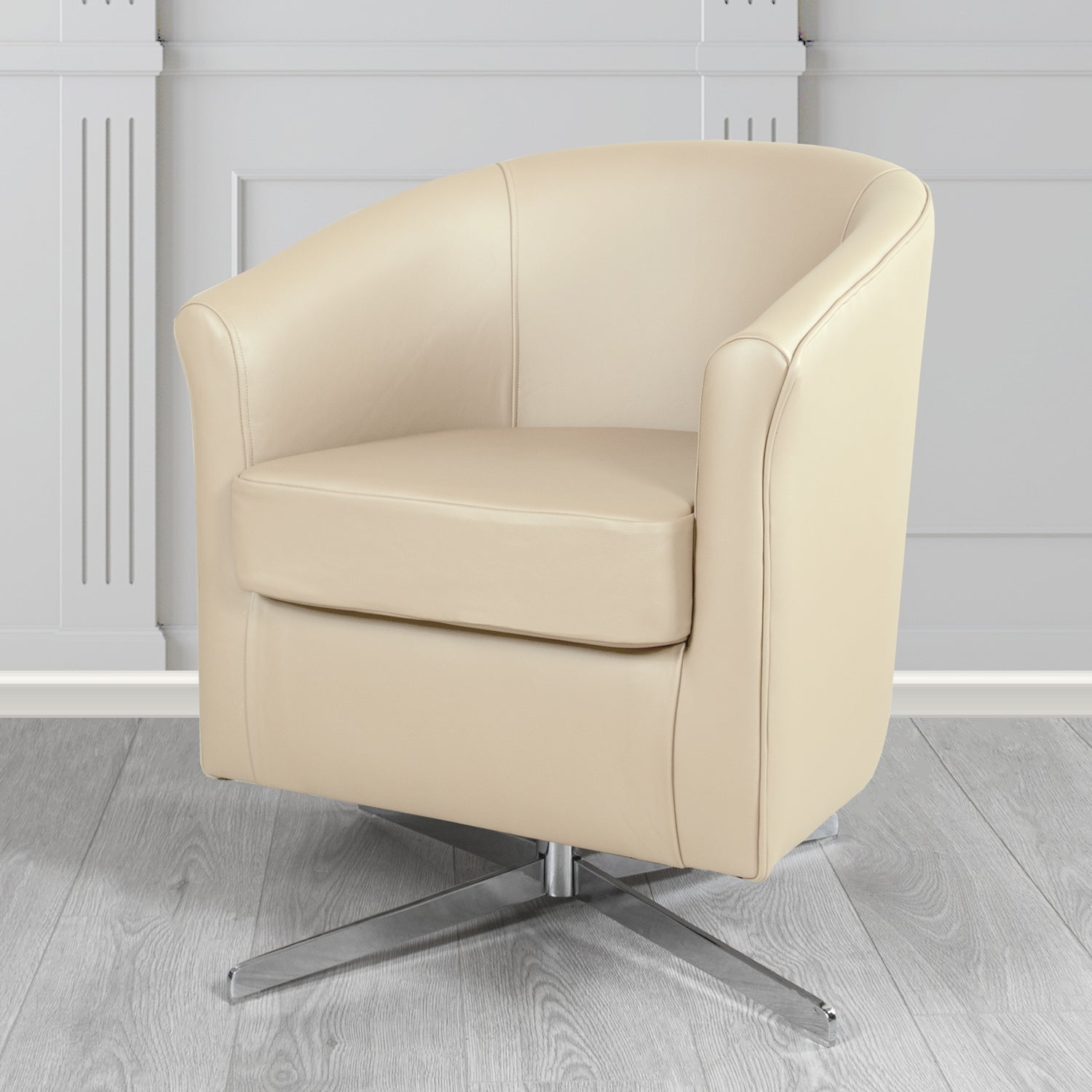 Cannes Swivel Tub Chair in Shelly Almond Crib 5 Genuine Leather - The Tub Chair Shop