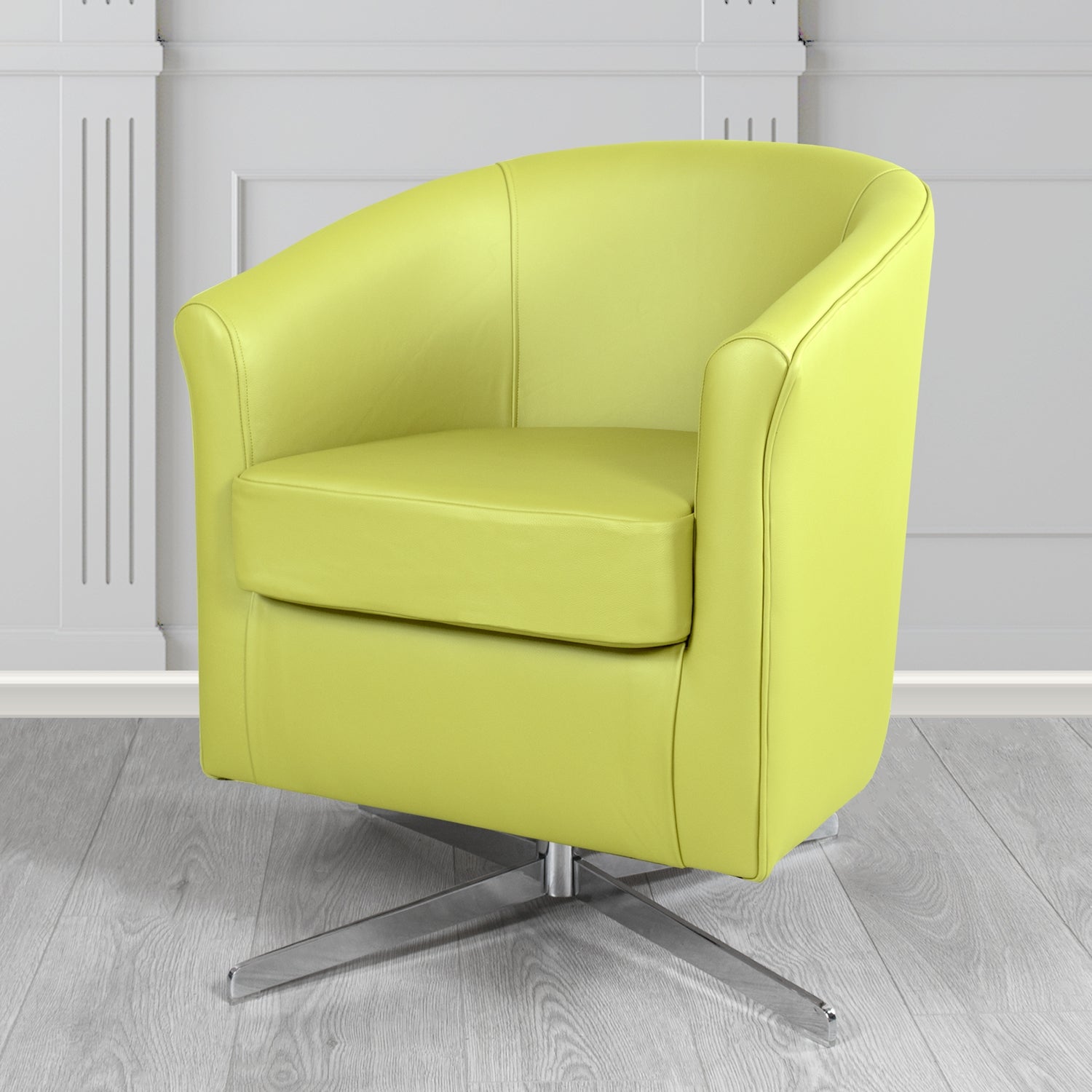 Cannes Swivel Tub Chair in Shelly Chartreause Crib 5 Genuine Leather - The Tub Chair Shop