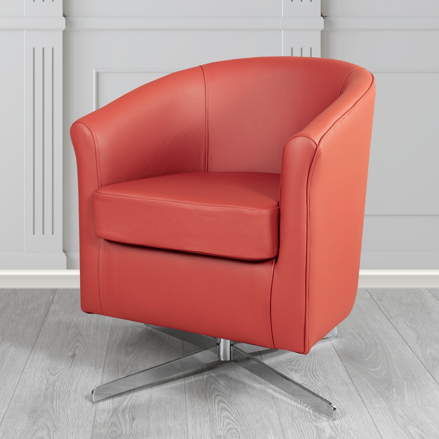 Cannes Swivel Tub Chair in Shelly Crimson Crib 5 Genuine Leather - The Tub Chair Shop