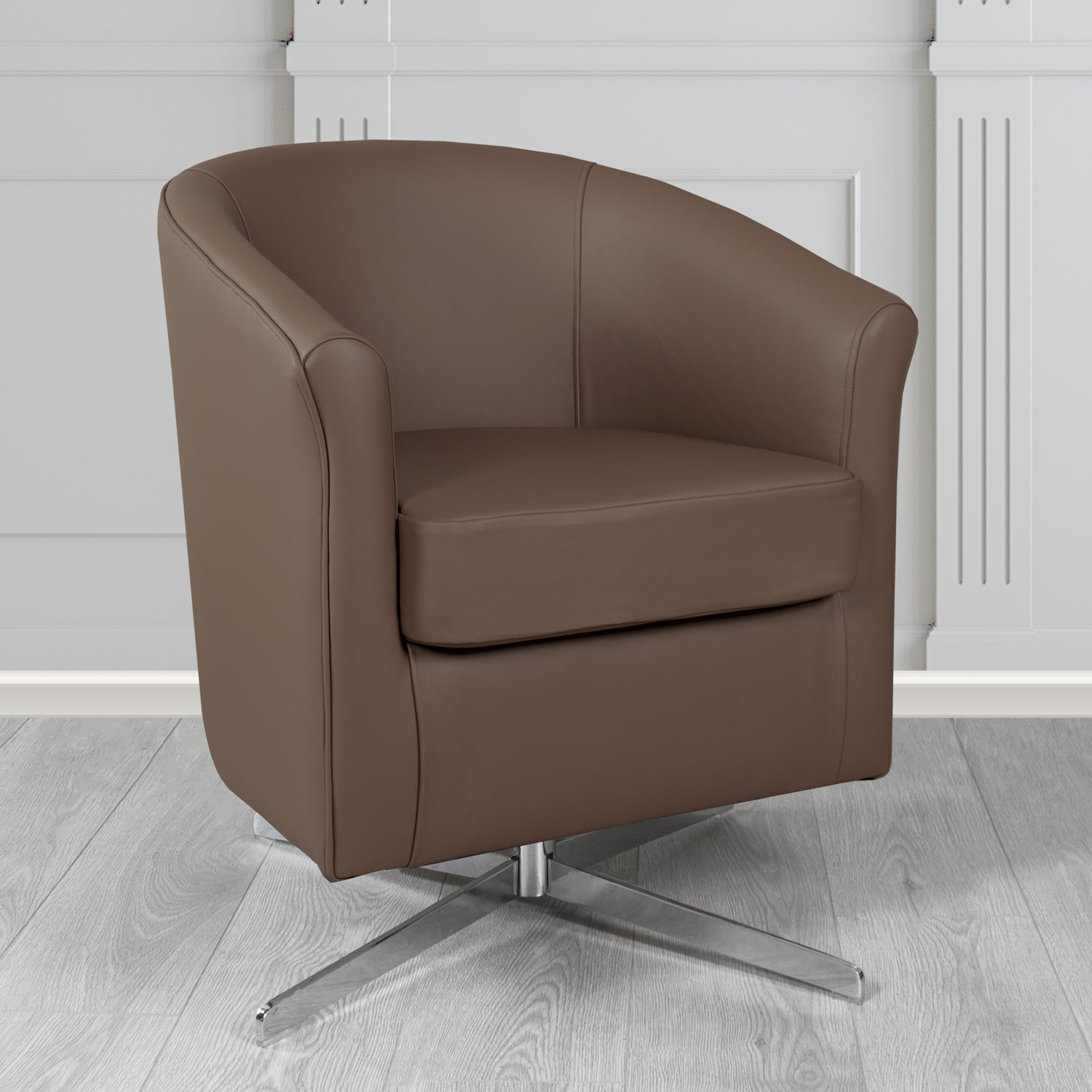 Cannes Swivel Tub Chair in Shelly Dark Chocolate Crib 5 Genuine Leather - The Tub Chair Shop
