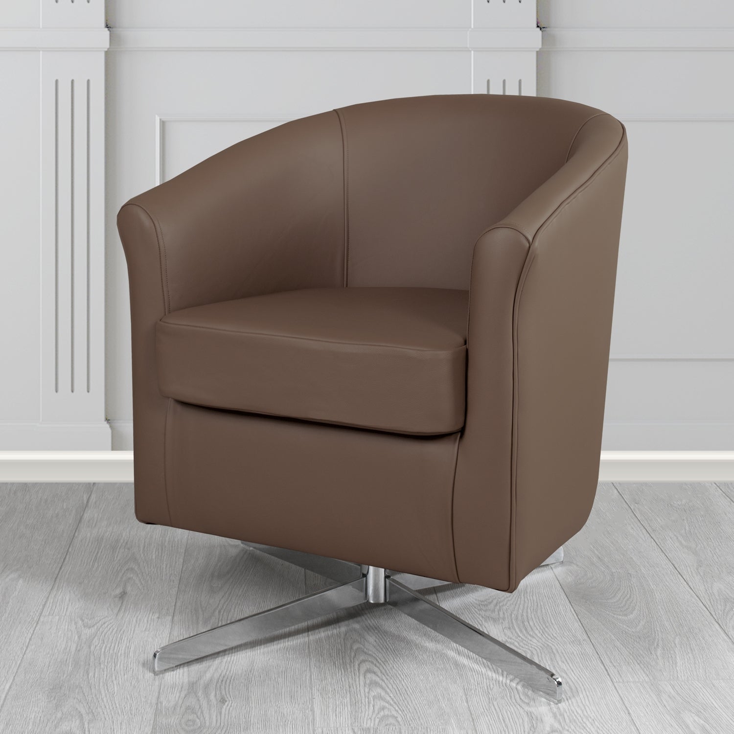 Cannes Swivel Tub Chair in Shelly Dark Chocolate Crib 5 Genuine Leather - The Tub Chair Shop