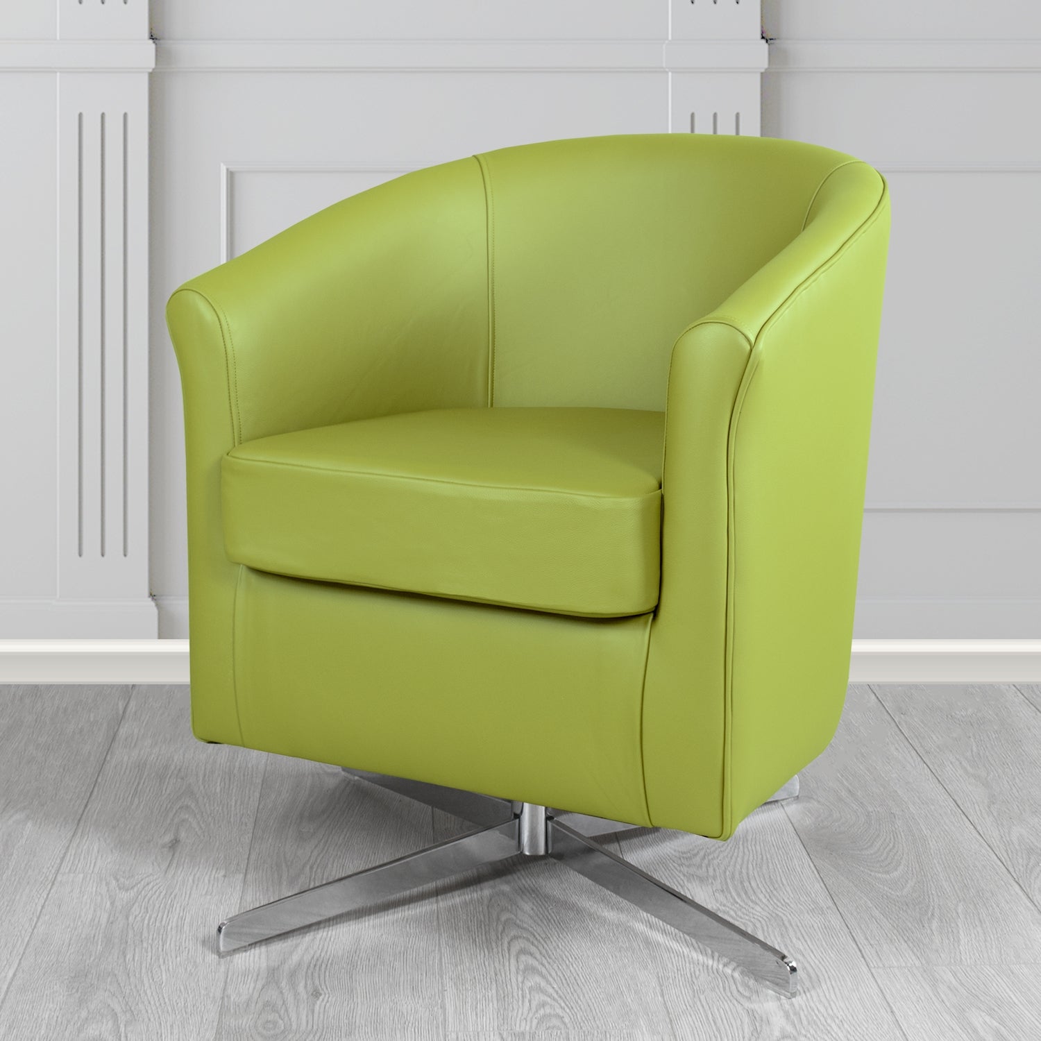 Cannes Swivel Tub Chair in Shelly Field Green Crib 5 Genuine Leather - The Tub Chair Shop
