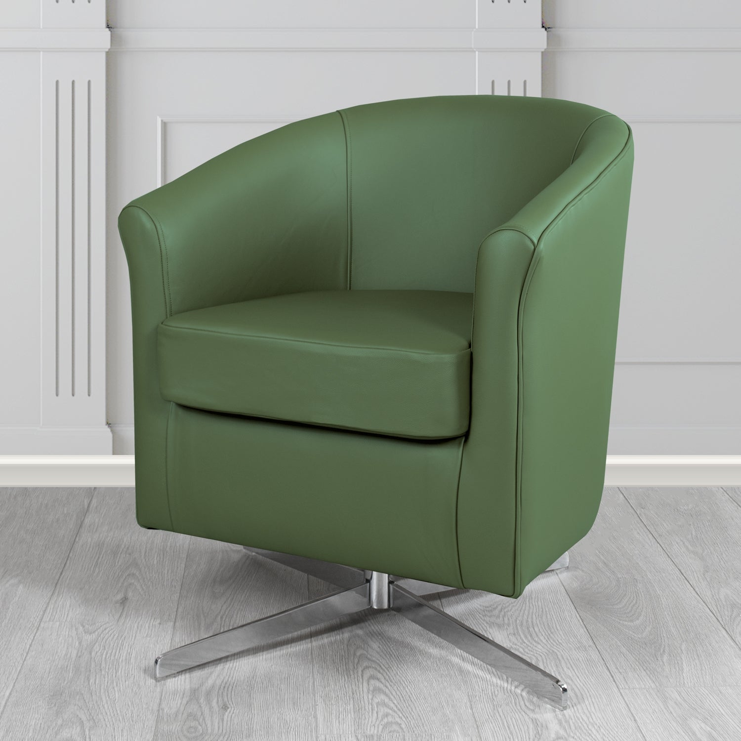 Cannes Swivel Tub Chair in Shelly Forest Green Crib 5 Genuine Leather - The Tub Chair Shop