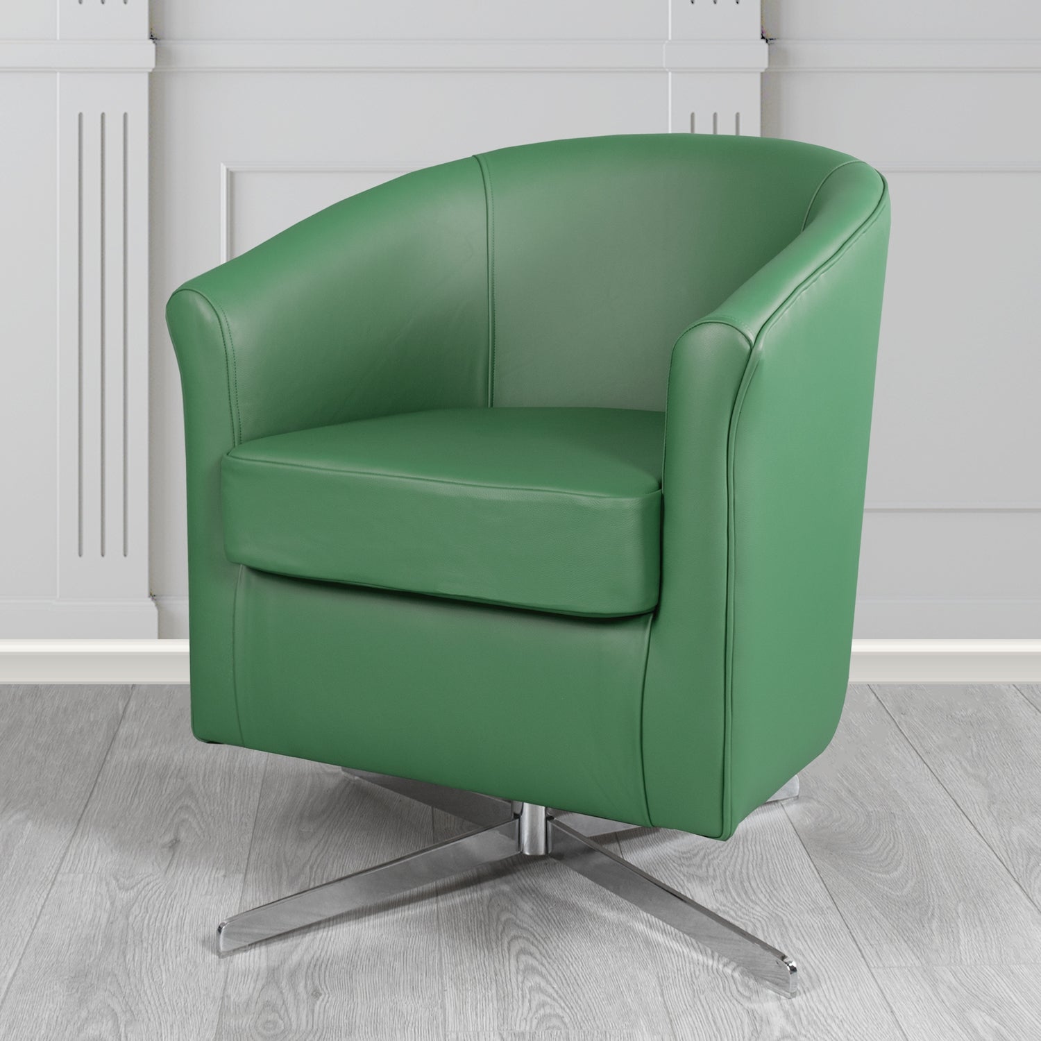 Cannes Swivel Tub Chair in Shelly Jade Green Crib 5 Genuine Leather - The Tub Chair Shop