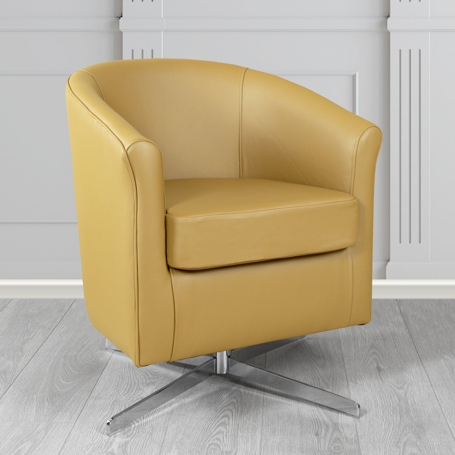 Cannes Swivel Tub Chair in Shelly Parchment Crib 5 Genuine Leather - The Tub Chair Shop