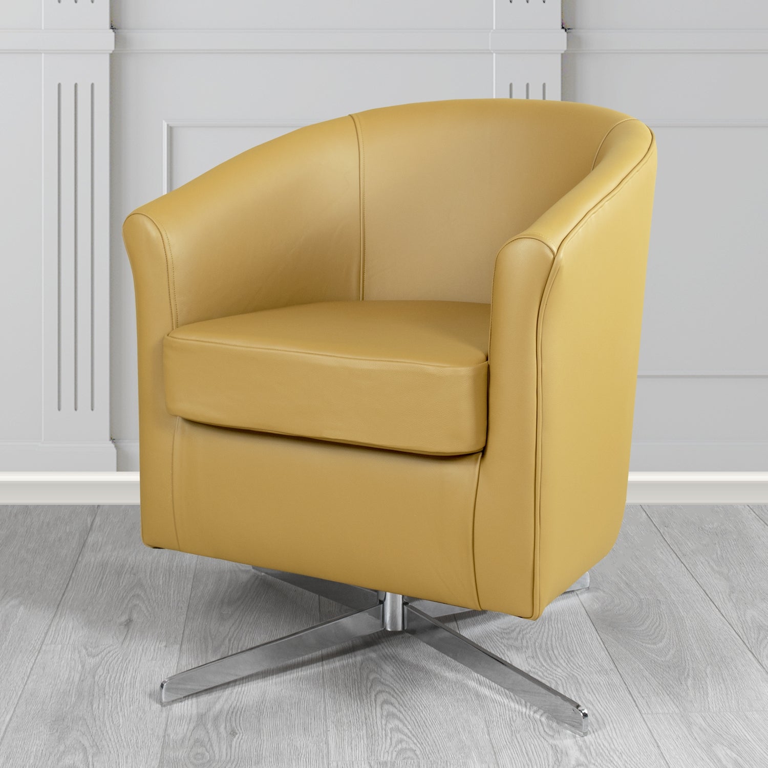 Cannes Swivel Tub Chair in Shelly Parchment Crib 5 Genuine Leather - The Tub Chair Shop