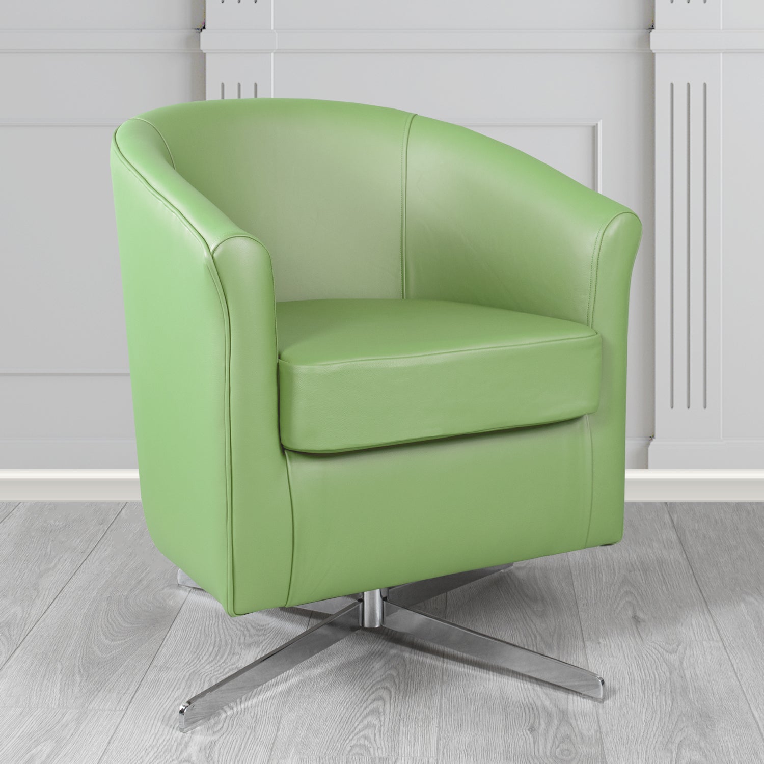 Cannes Swivel Tub Chair in Shelly Pea Green Crib 5 Genuine Leather - The Tub Chair Shop