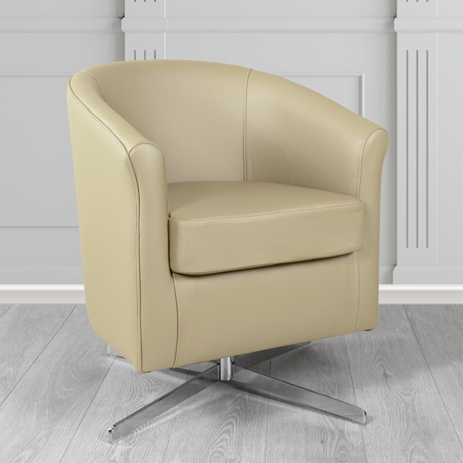 Cannes Swivel Tub Chair in Shelly Pebble Crib 5 Genuine Leather - The Tub Chair Shop