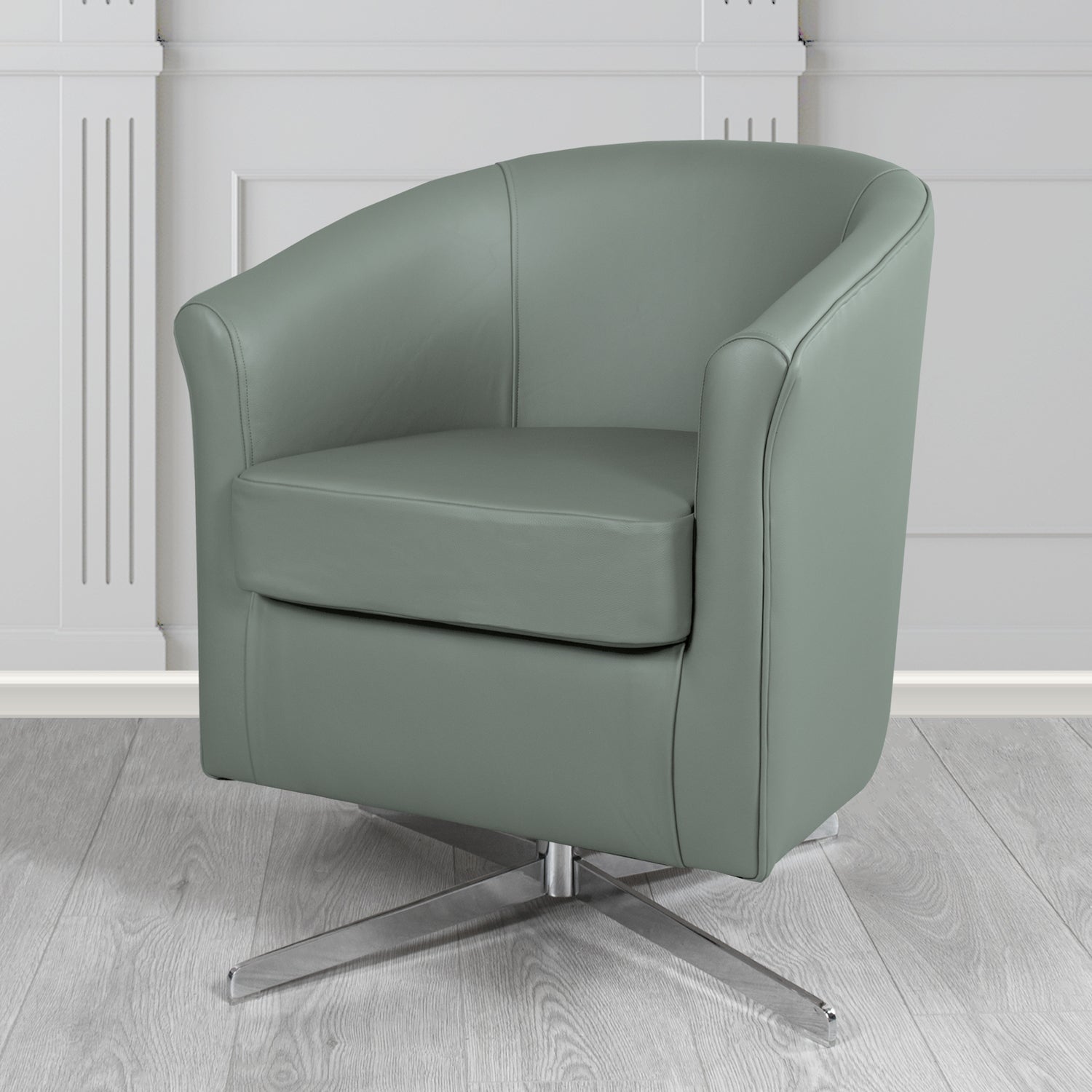 Cannes Swivel Tub Chair in Shelly Piping Crib 5 Genuine Leather - The Tub Chair Shop
