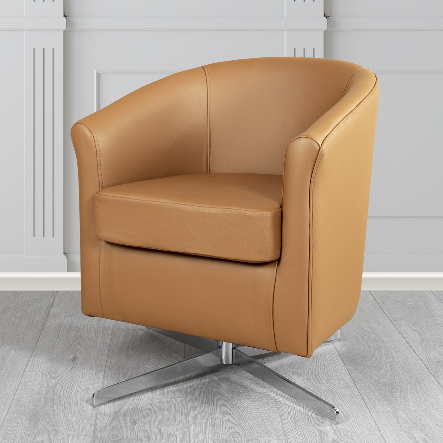 Cannes Swivel Tub Chair in Shelly Saddle Crib 5 Genuine Leather - The Tub Chair Shop