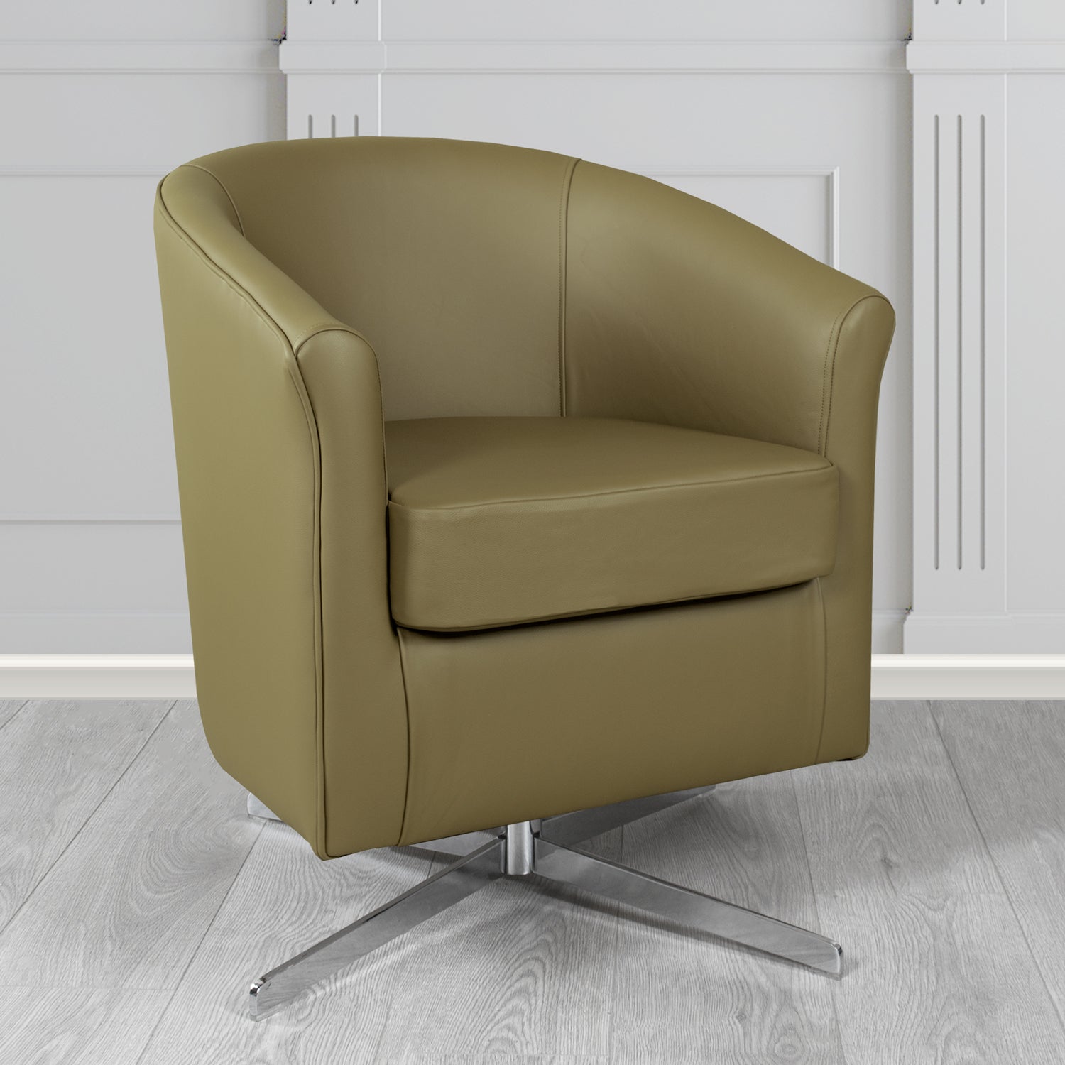 Cannes Swivel Tub Chair in Shelly Sage Crib 5 Genuine Leather - The Tub Chair Shop