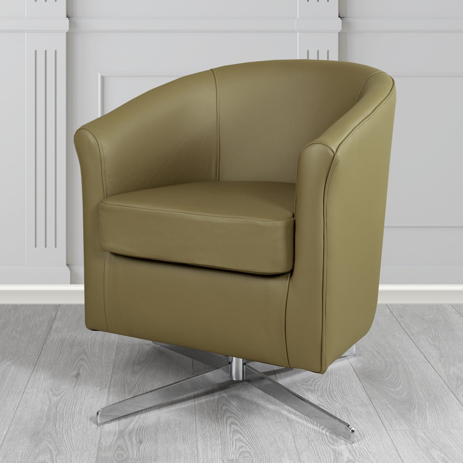 Cannes Swivel Tub Chair in Shelly Sage Crib 5 Genuine Leather - The Tub Chair Shop