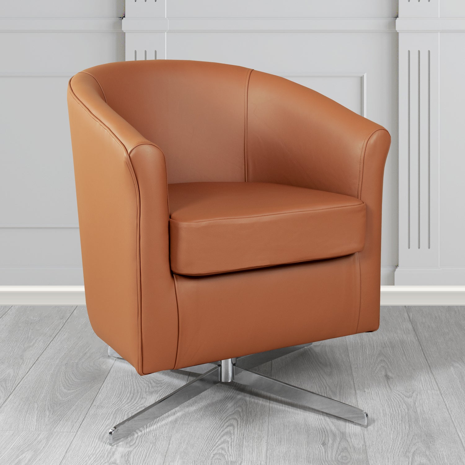 Cannes Swivel Tub Chair in Shelly Spice Crib 5 Genuine Leather - The Tub Chair Shop