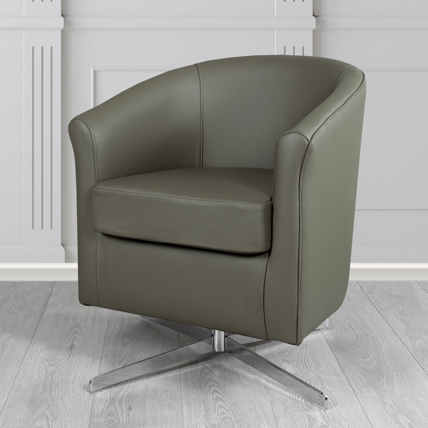 Cannes Swivel Tub Chair in Shelly Steel Crib 5 Genuine Leather - The Tub Chair Shop