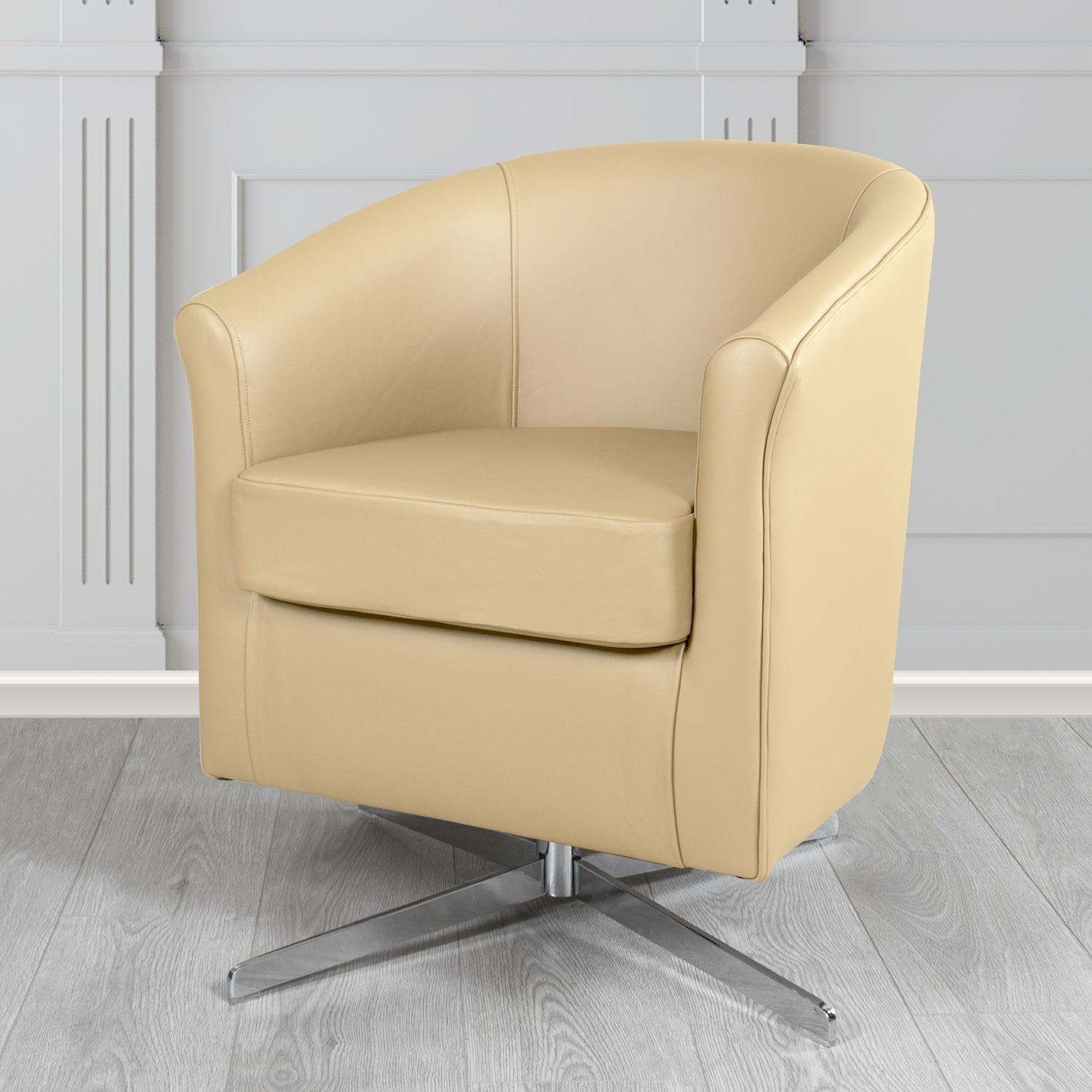 Cannes Swivel Tub Chair in Shelly Stone Crib 5 Genuine Leather - The Tub Chair Shop