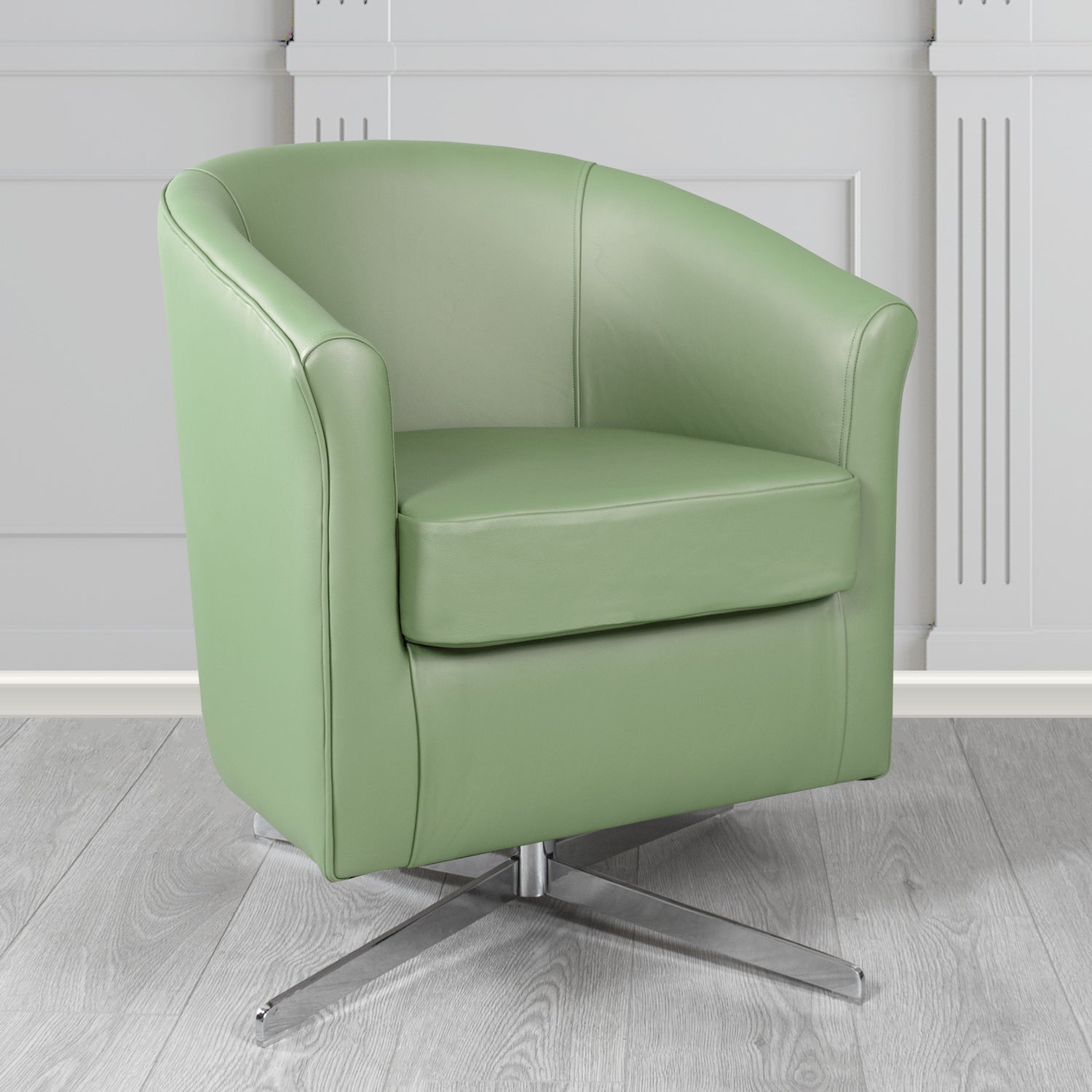 Cannes Swivel Tub Chair in Shelly Thyme Green Crib 5 Genuine Leather - The Tub Chair Shop