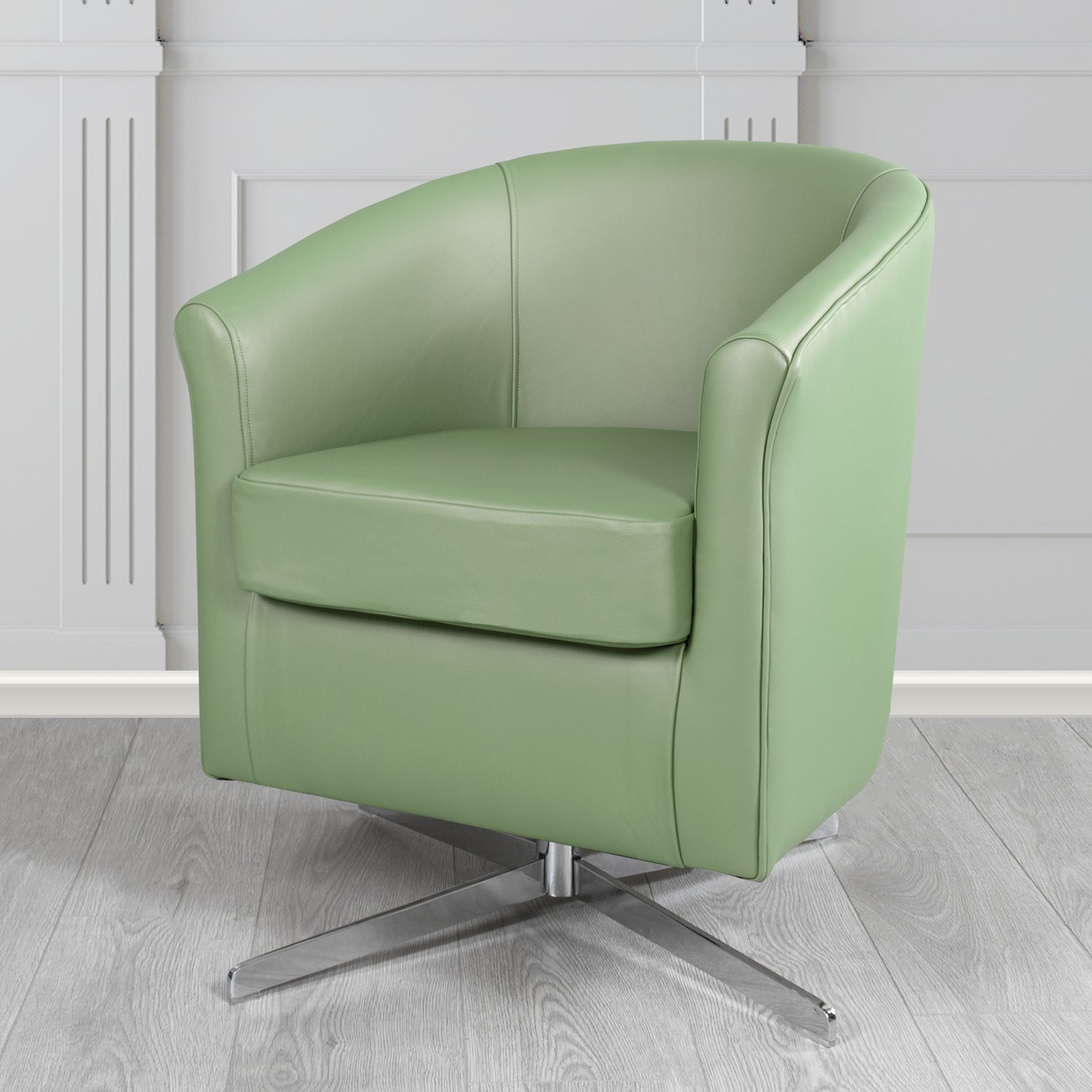 Cannes Swivel Tub Chair in Shelly Thyme Green Crib 5 Genuine Leather - The Tub Chair Shop
