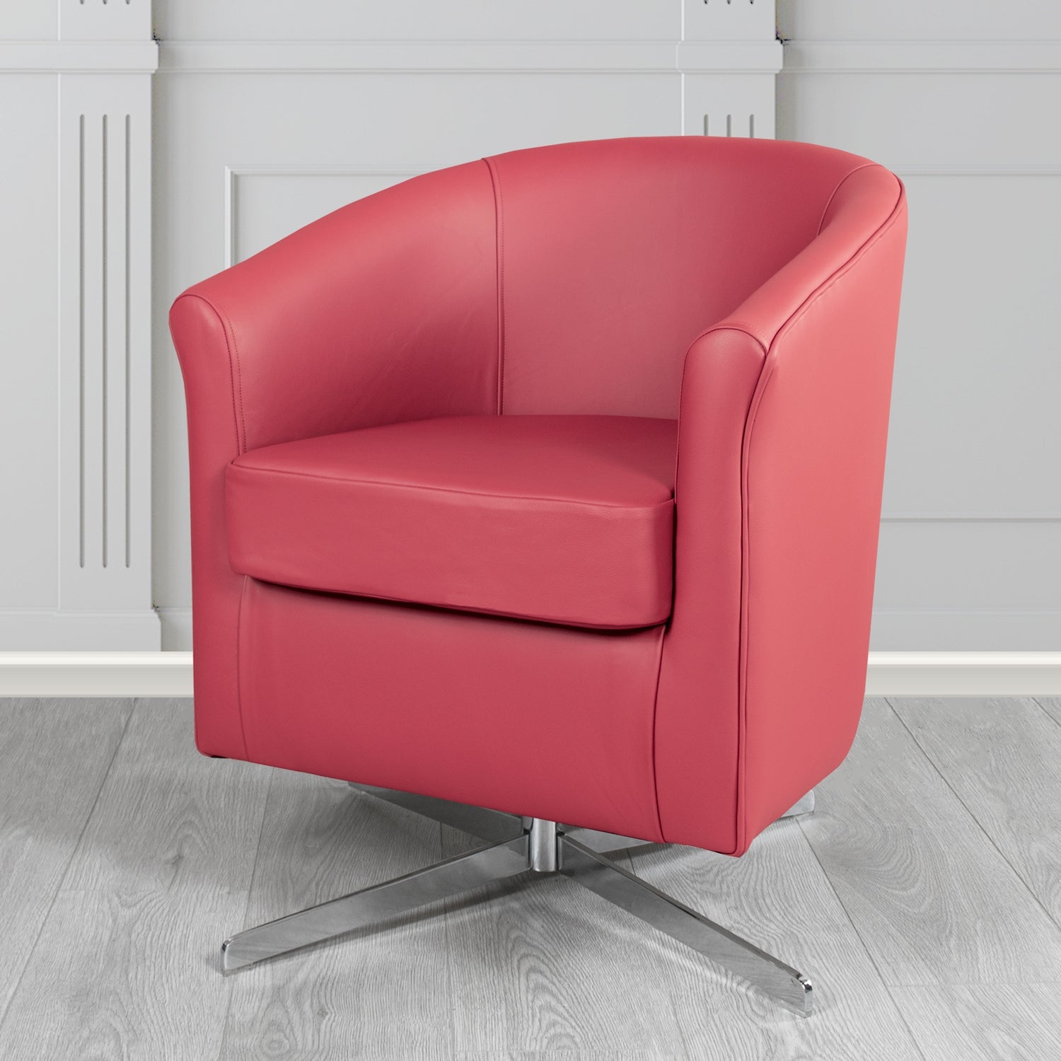Cannes Swivel Tub Chair in Shelly Velvet Red Crib 5 Genuine Leather - The Tub Chair Shop