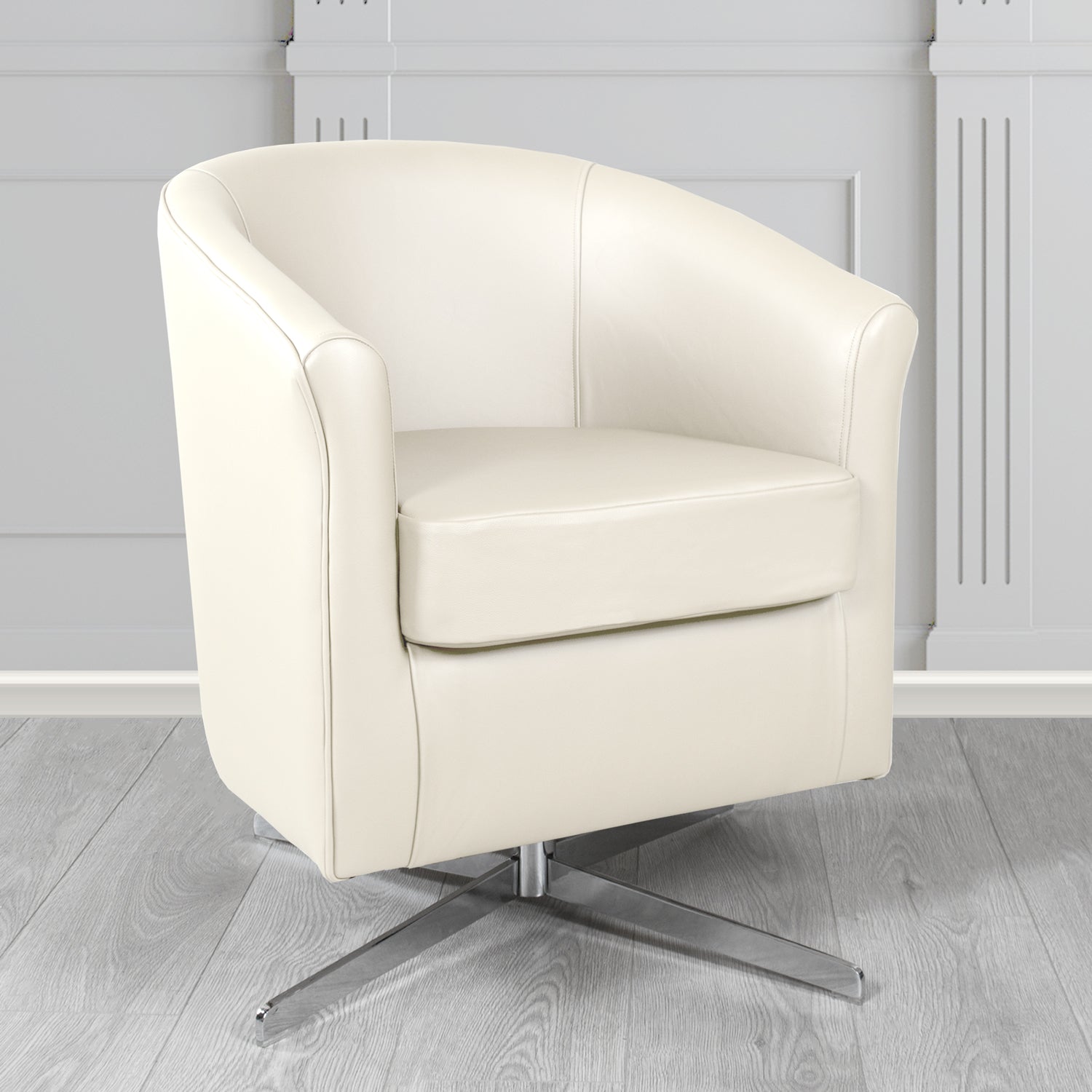 Cannes Swivel Tub Chair in Shelly White Crib 5 Genuine Leather - The Tub Chair Shop