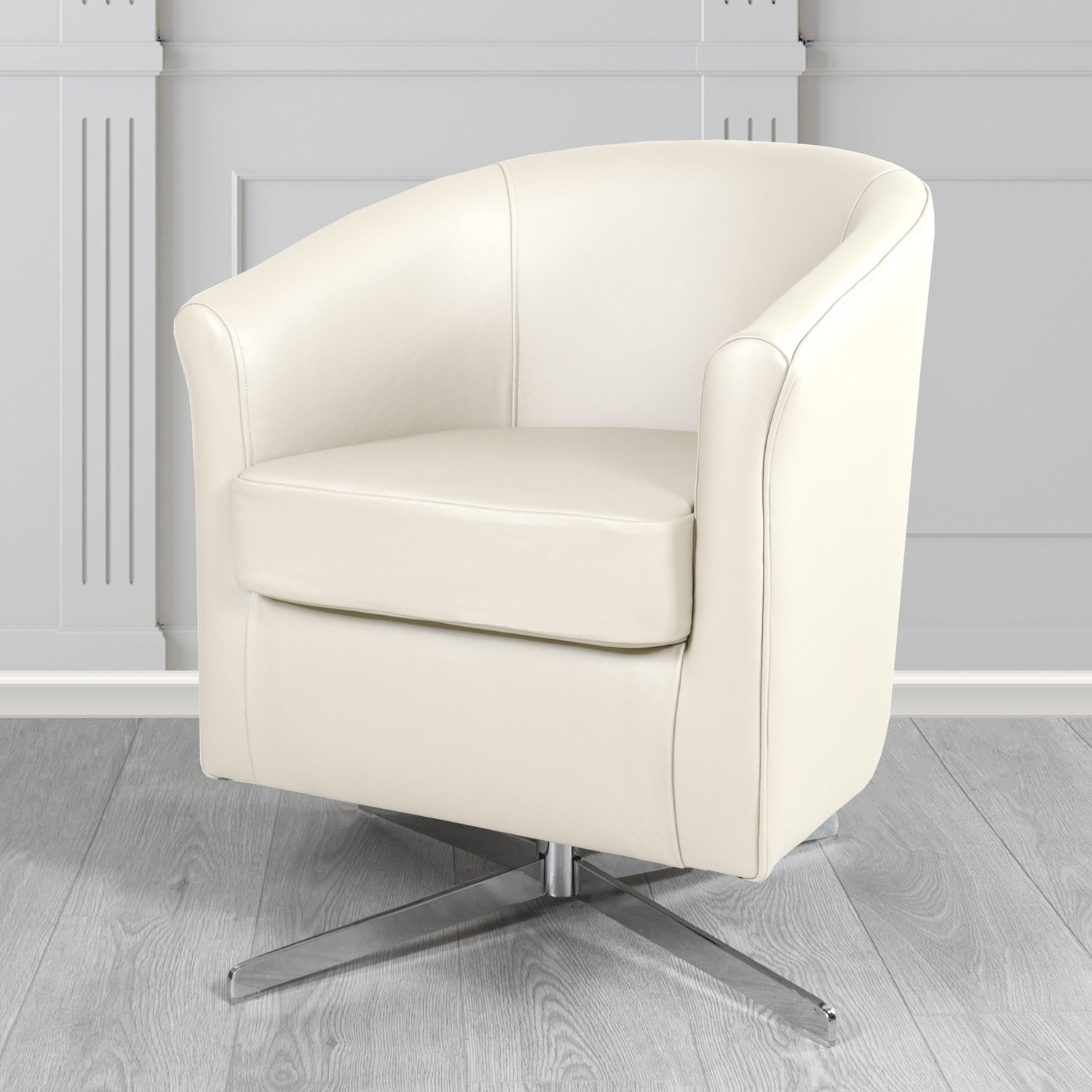 Cannes Swivel Tub Chair in Shelly White Crib 5 Genuine Leather - The Tub Chair Shop
