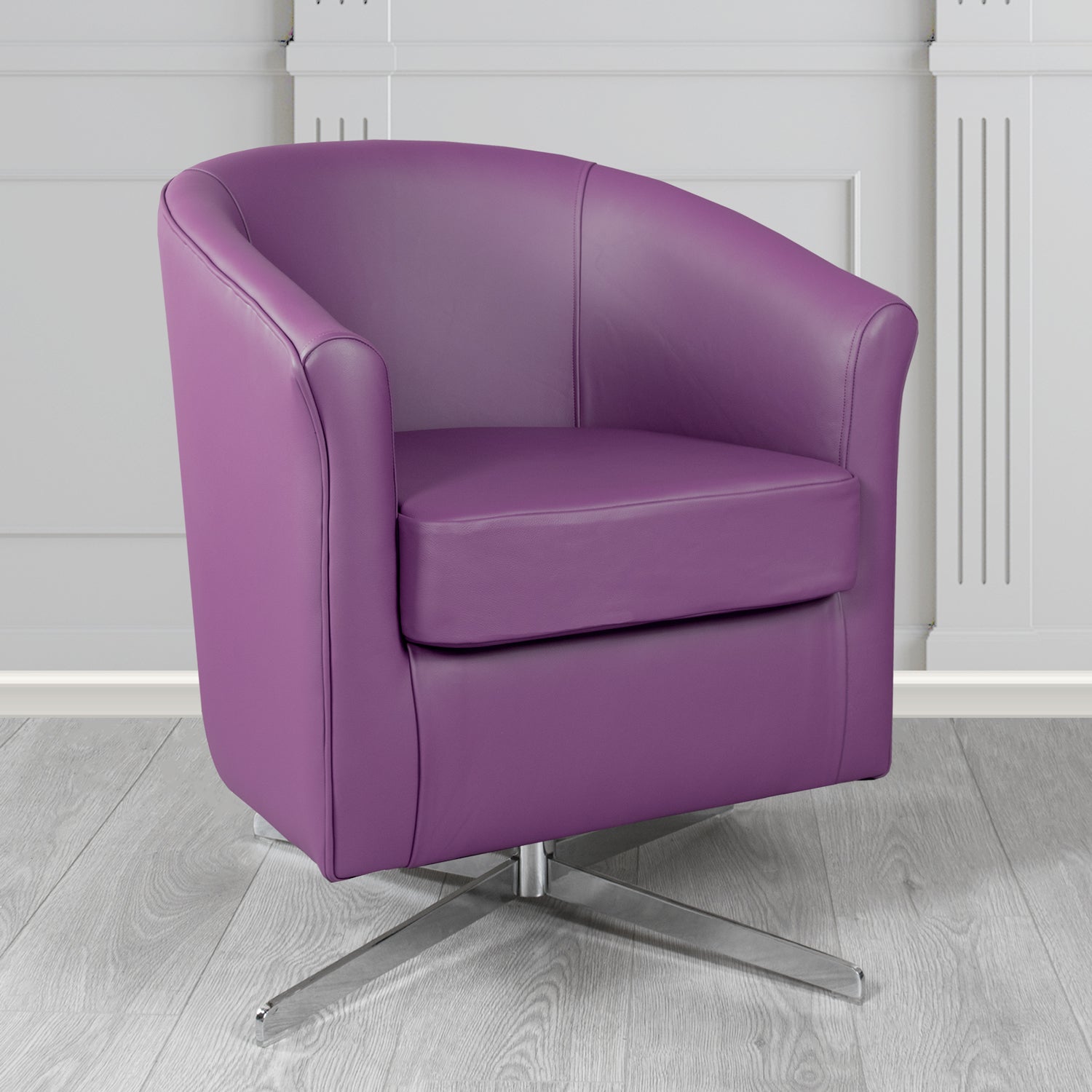 Cannes Swivel Tub Chair in Shelly Wineberry Crib 5 Genuine Leather - The Tub Chair Shop