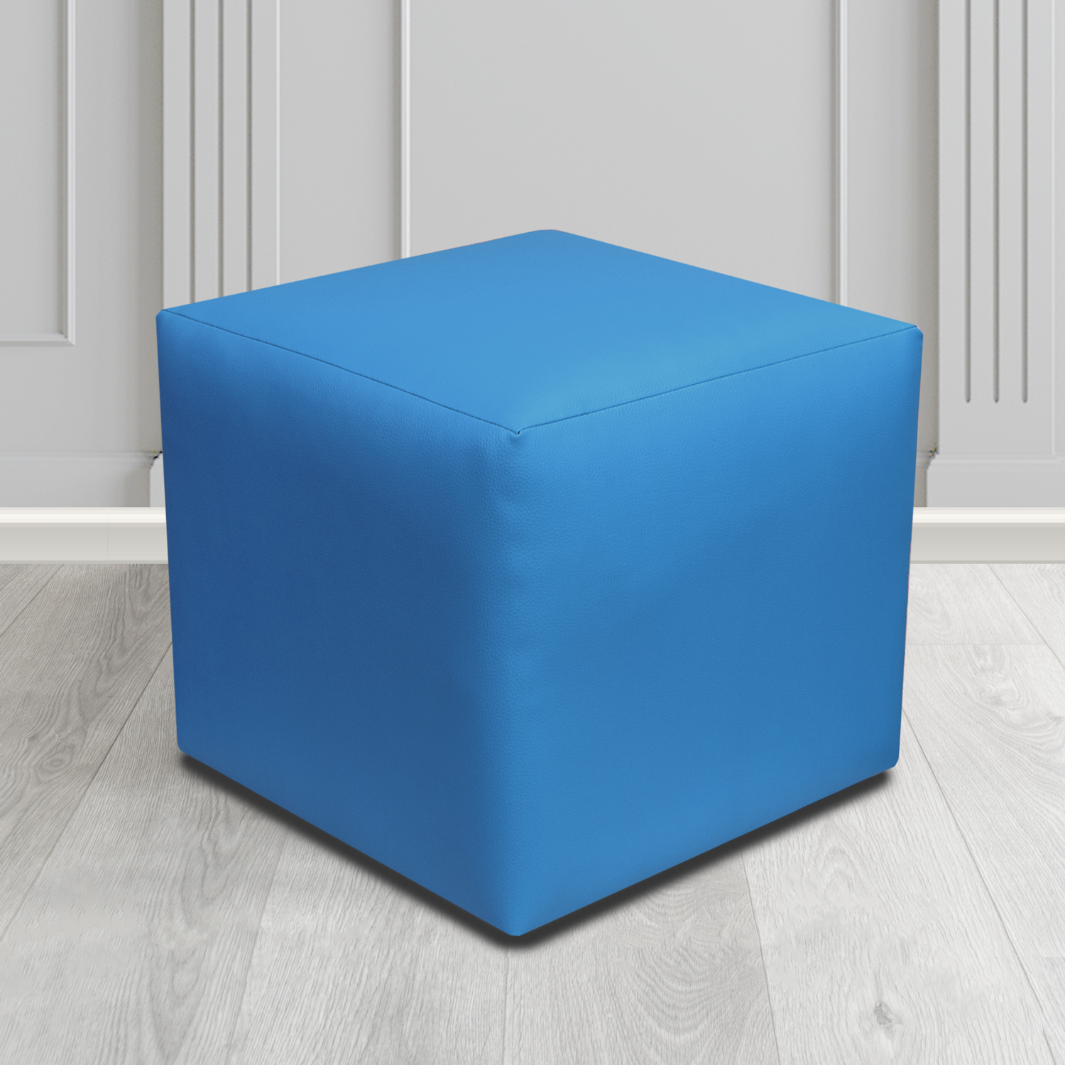Paris Blue DBL Faux Leather Cube Footstool