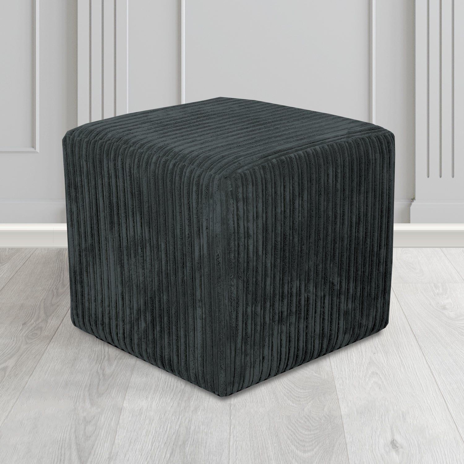 Paris Conway Black Plain Texture Fabric Cube Footstool (6586989871146)