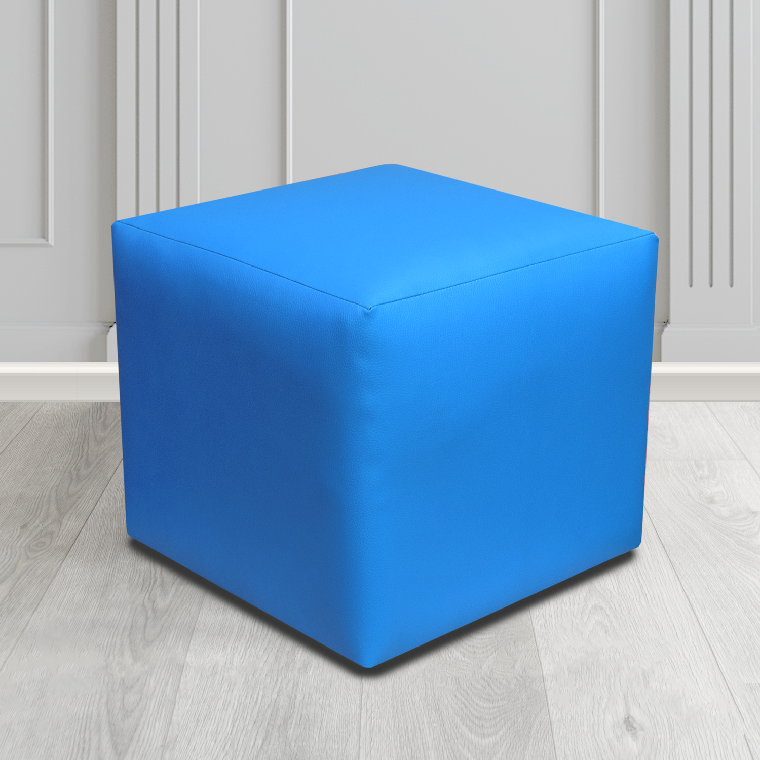 Paris Electric Blue DN Faux Leather Cube Footstool