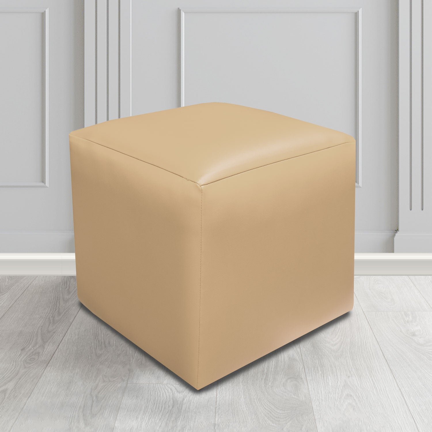 Paris Just Colour Almond Crib 5 Faux Leather Cube Footstool - The Tub Chair Shop
