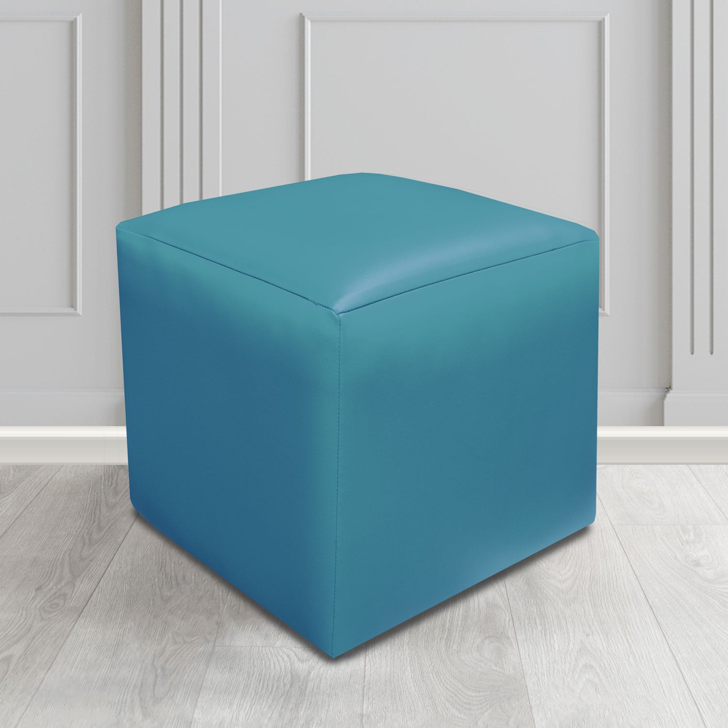 Paris Just Colour Aquamarine Crib 5 Faux Leather Cube Footstool - The Tub Chair Shop