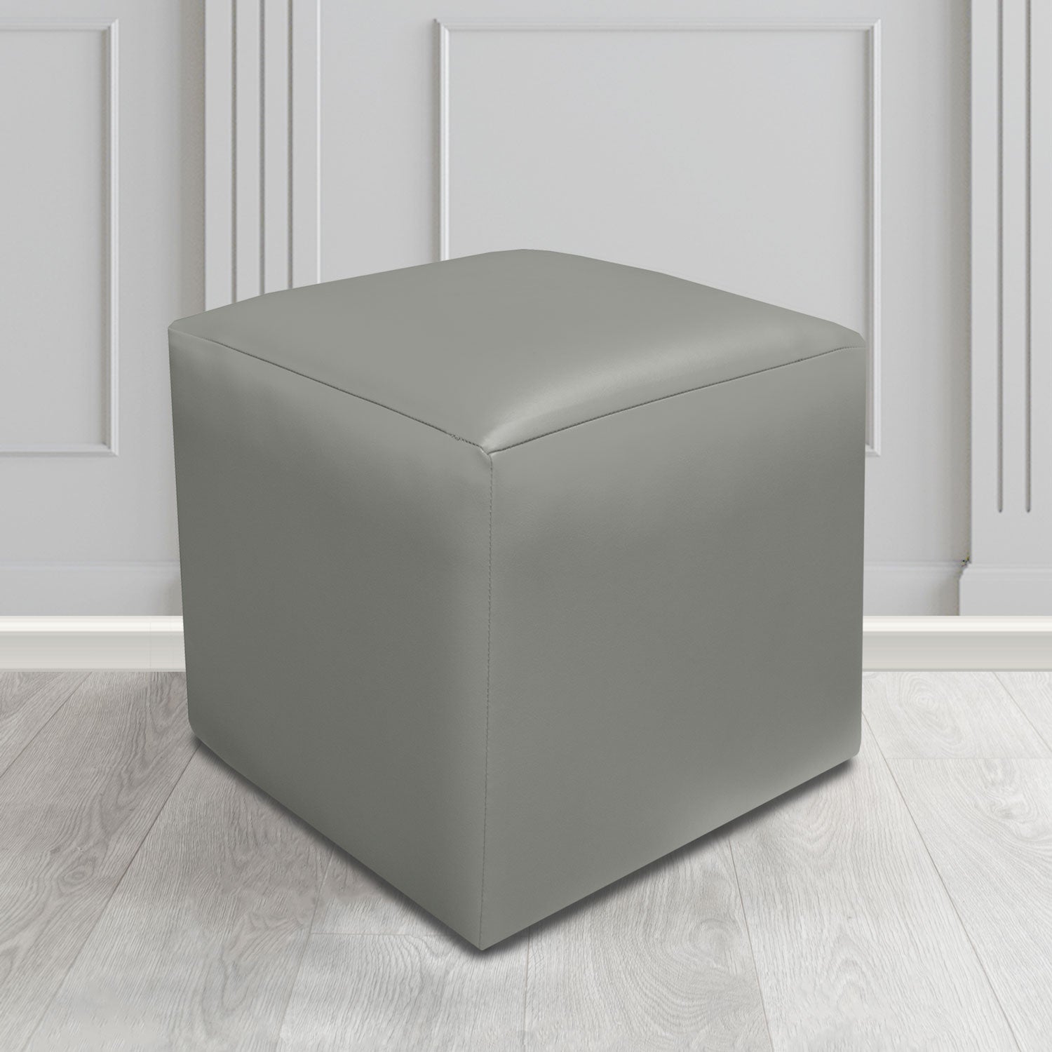 Paris Just Colour Battleship Crib 5 Faux Leather Cube Footstool - The Tub Chair Shop