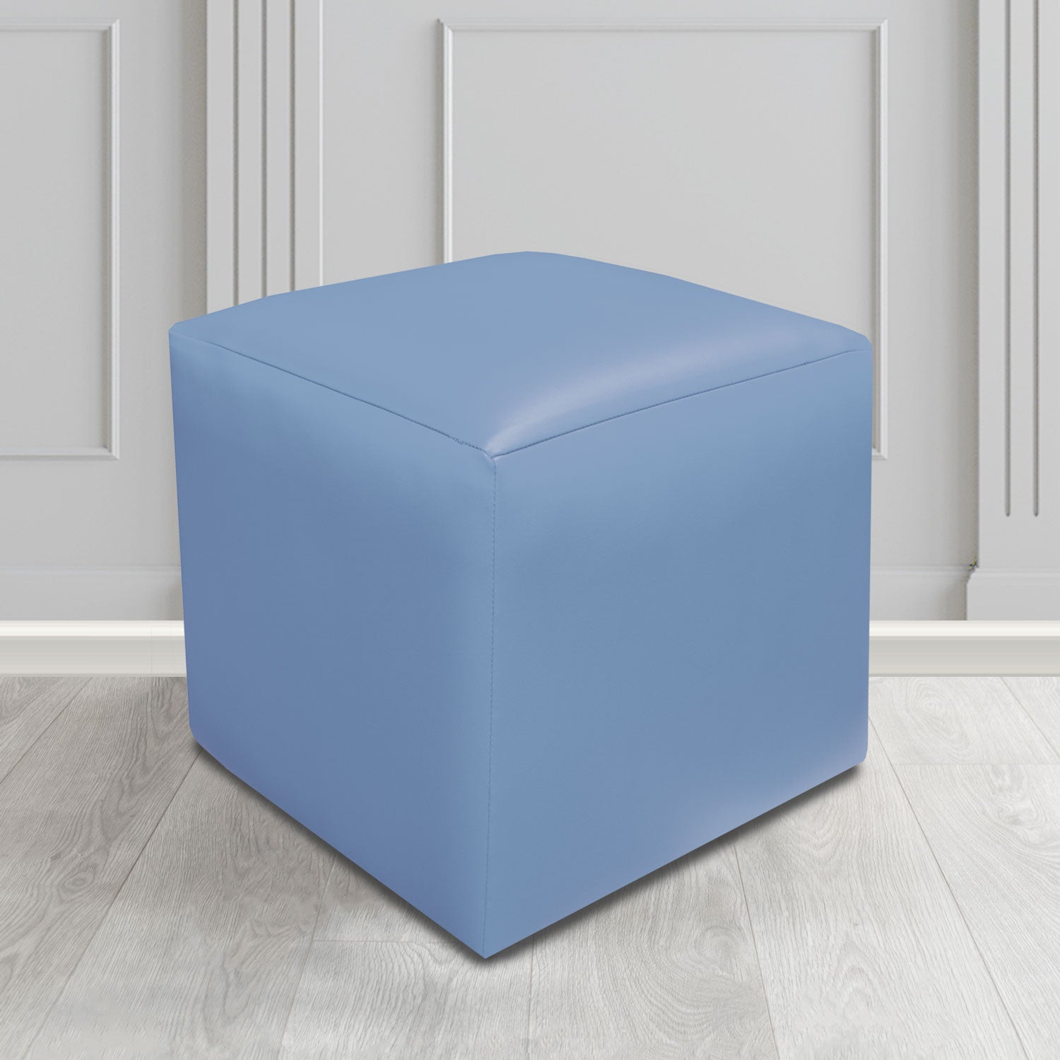 Paris Just Colour Blue Steel Crib 5 Faux Leather Cube Footstool - The Tub Chair Shop