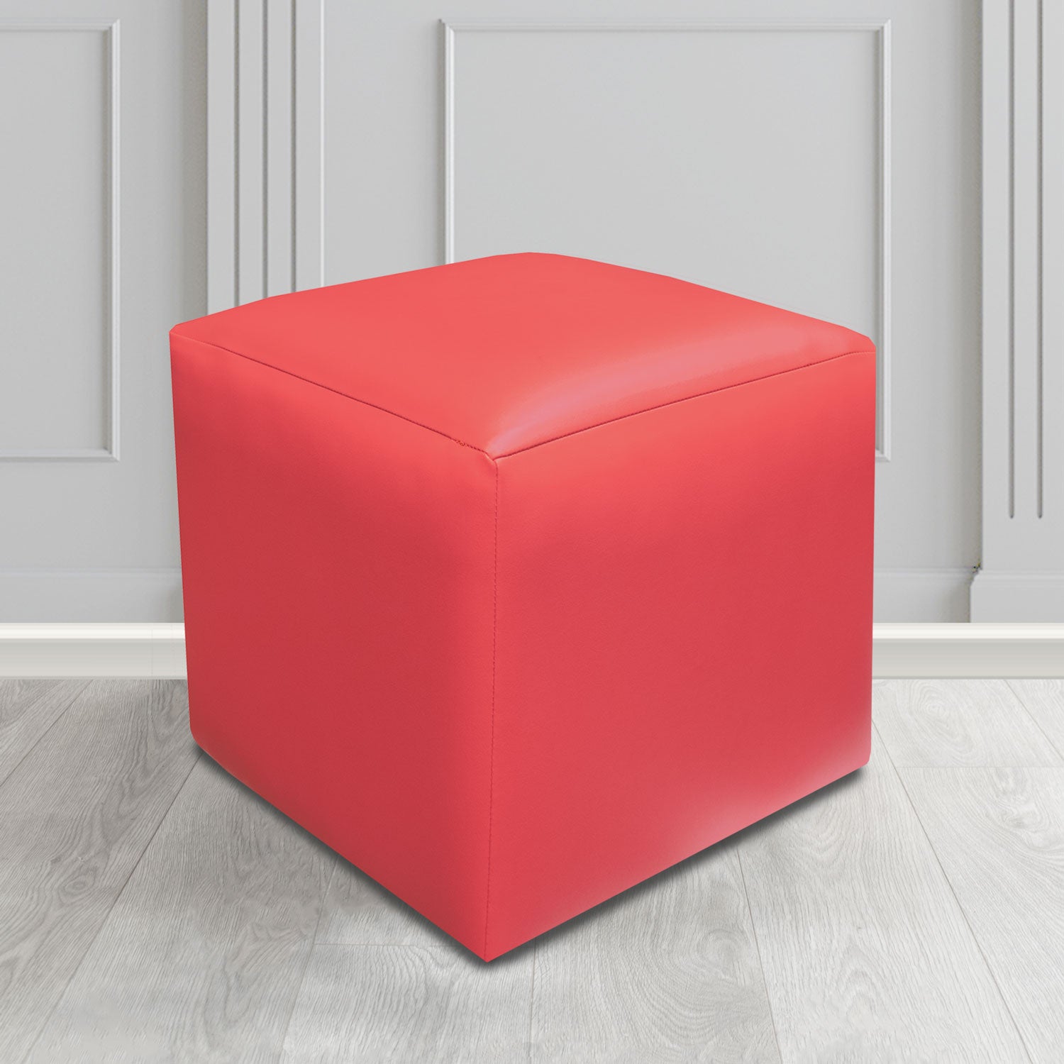Paris Just Colour Bubblegum Crib 5 Faux Leather Cube Footstool - The Tub Chair Shop