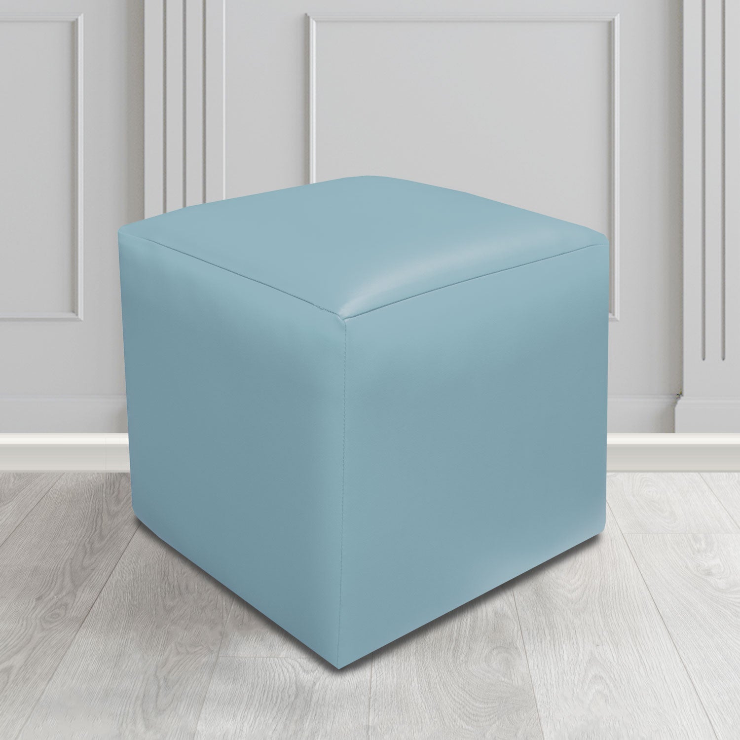 Paris Just Colour Cool Blue Crib 5 Faux Leather Cube Footstool - The Tub Chair Shop