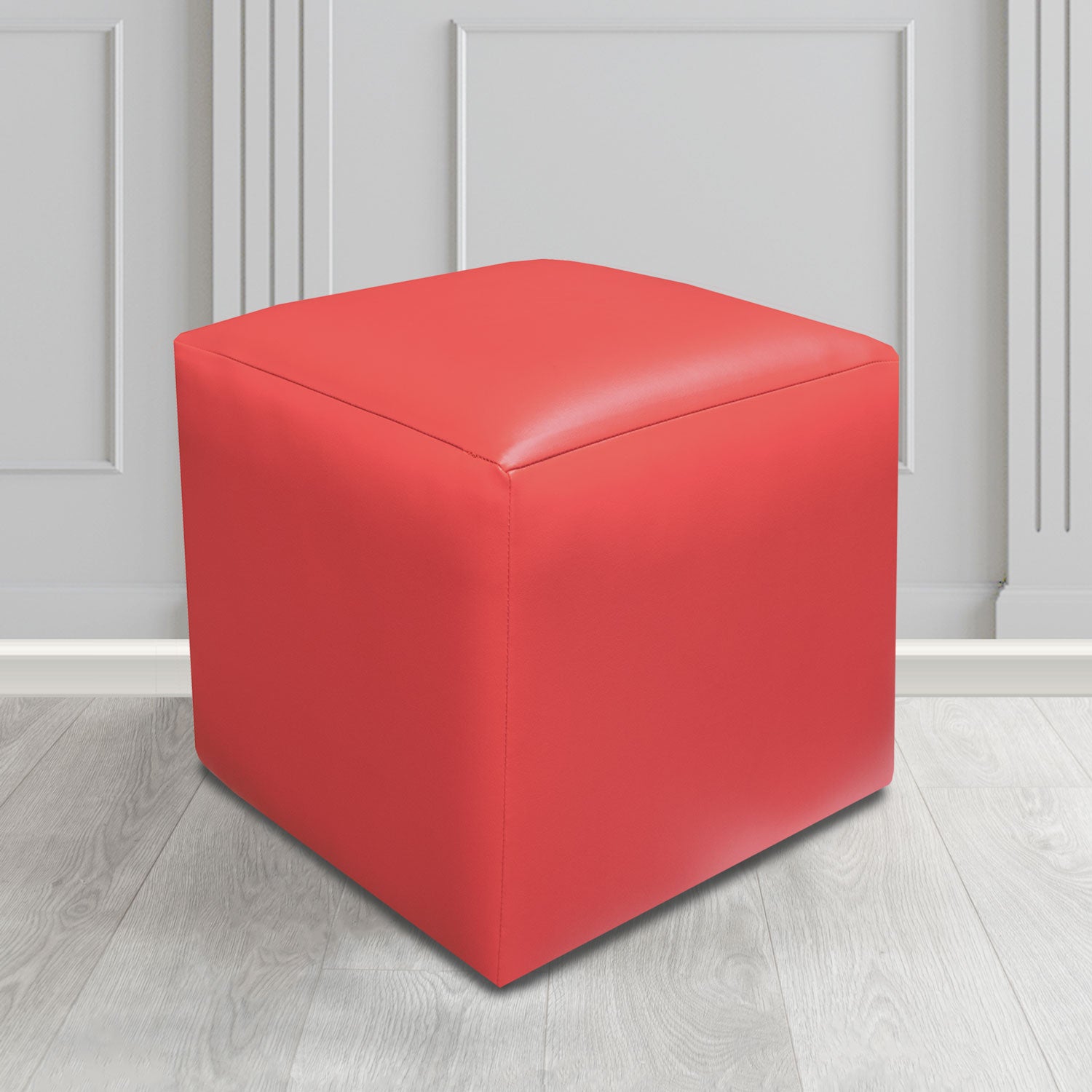 Paris Just Colour Coral Crib 5 Faux Leather Cube Footstool - The Tub Chair Shop
