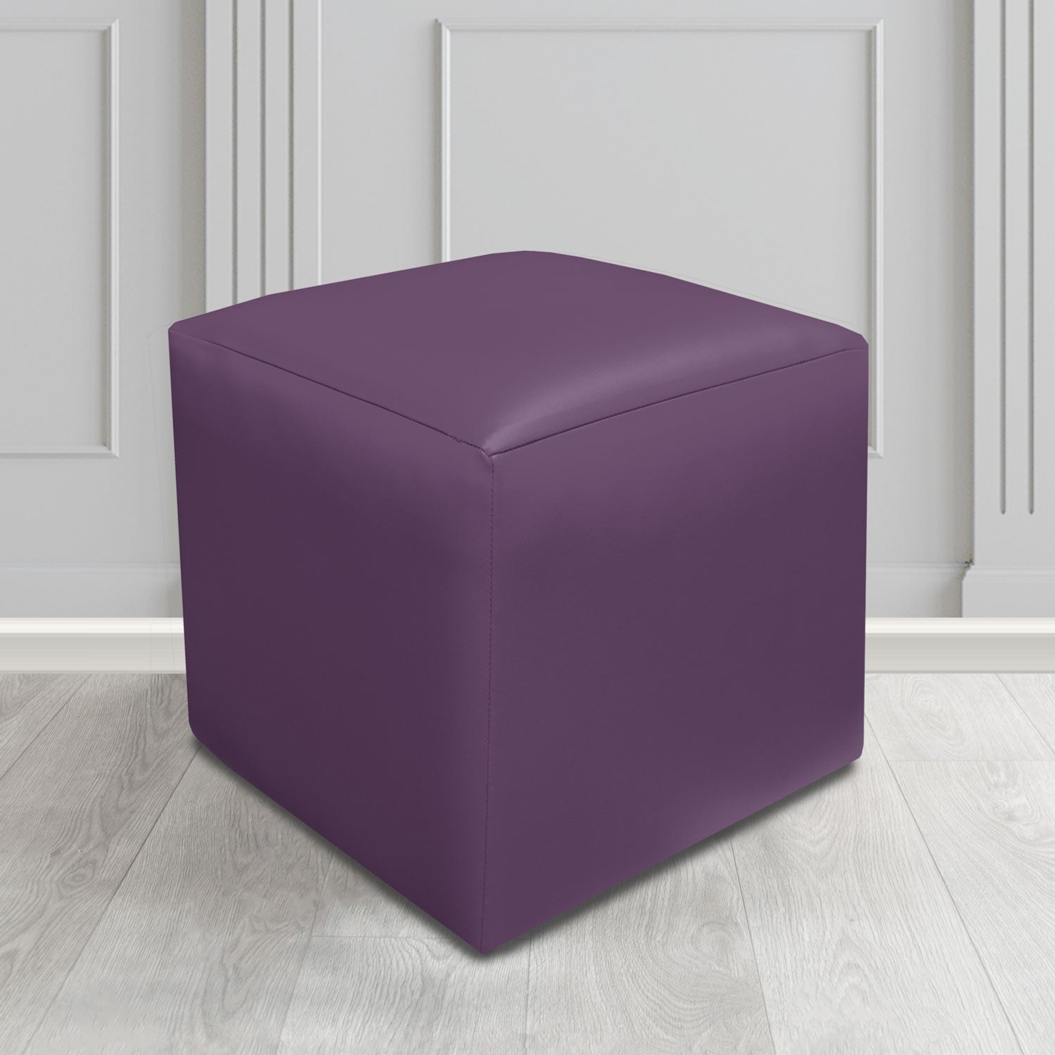 Paris Just Colour Damson Crib 5 Faux Leather Cube Footstool - The Tub Chair Shop