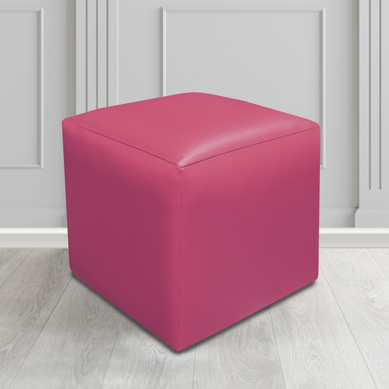 Paris Just Colour Deep Rose Crib 5 Faux Leather Cube Footstool - The Tub Chair Shop