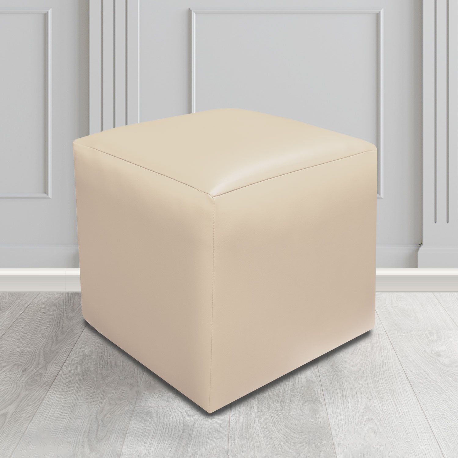 Paris Just Colour Dune Crib 5 Faux Leather Cube Footstool - The Tub Chair Shop