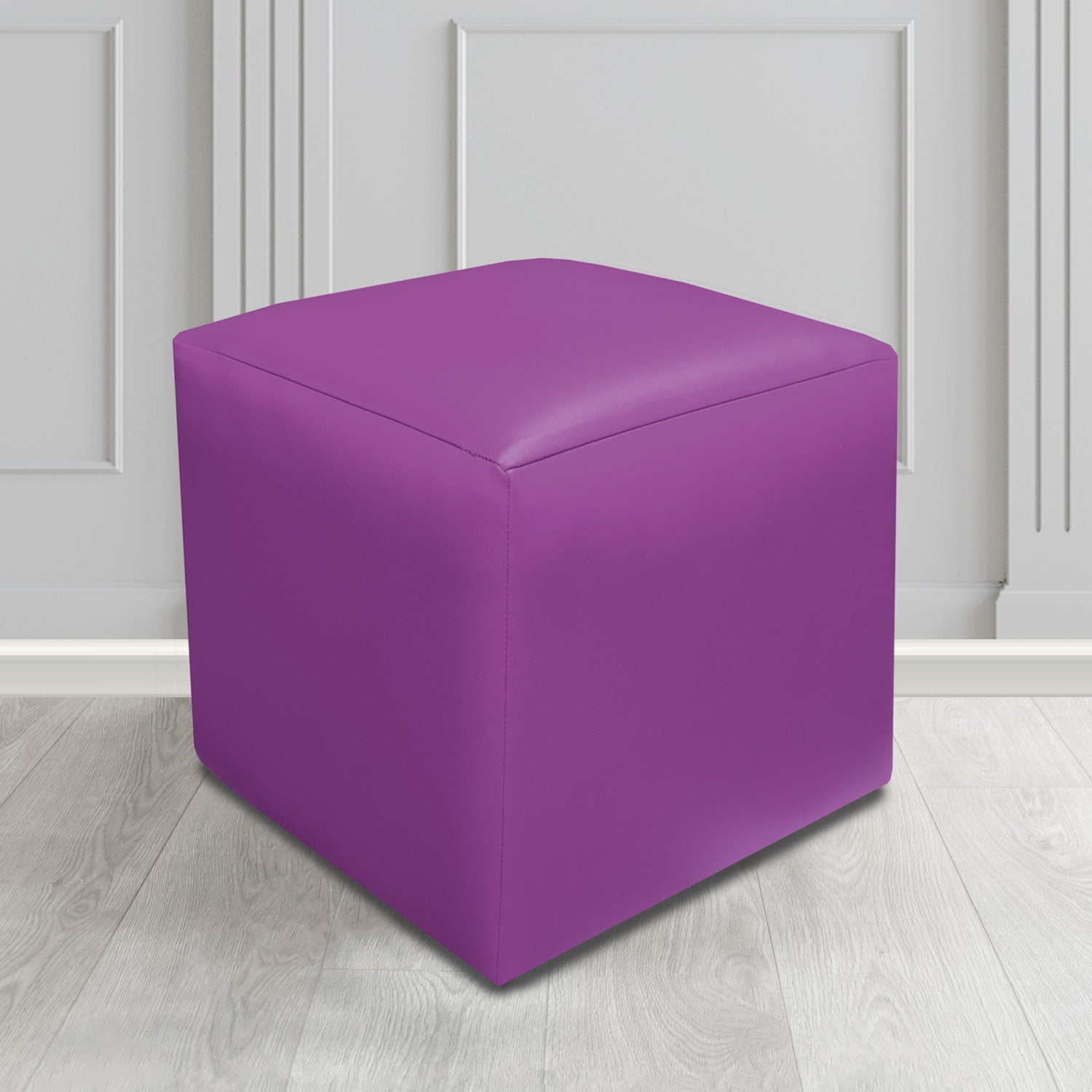 Paris Just Colour Grape Crib 5 Faux Leather Cube Footstool - The Tub Chair Shop