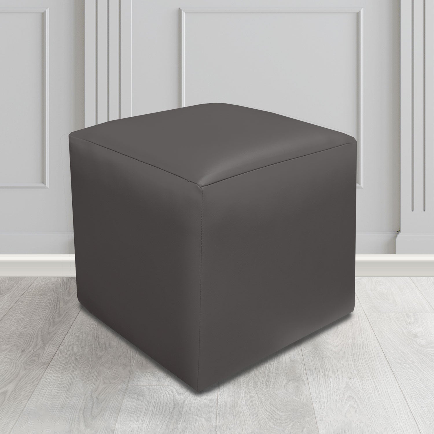 Paris Just Colour Gunmetal Grey Crib 5 Faux Leather Cube Footstool - The Tub Chair Shop